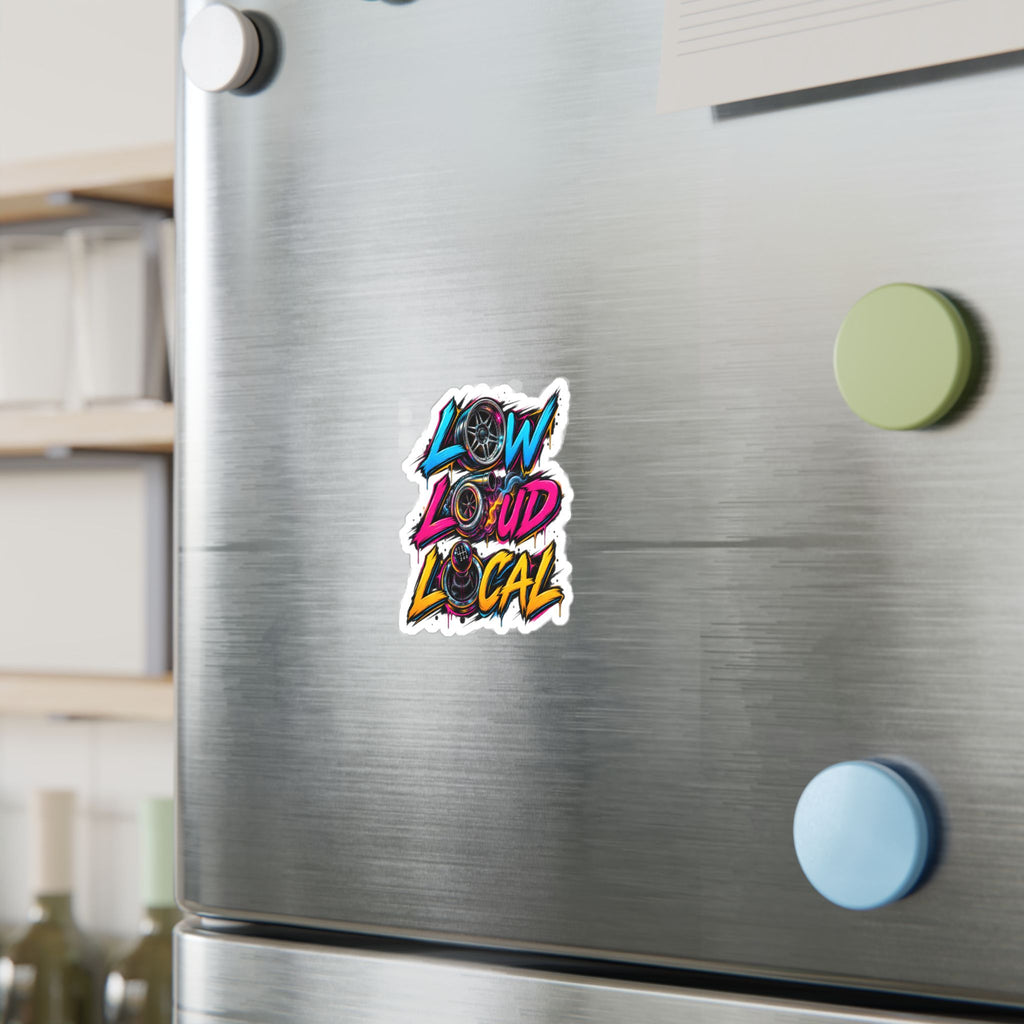 'Low Loud Local' Kiss-Cut Vinyl Sticker — Car Audio & Bass Lovers Decal