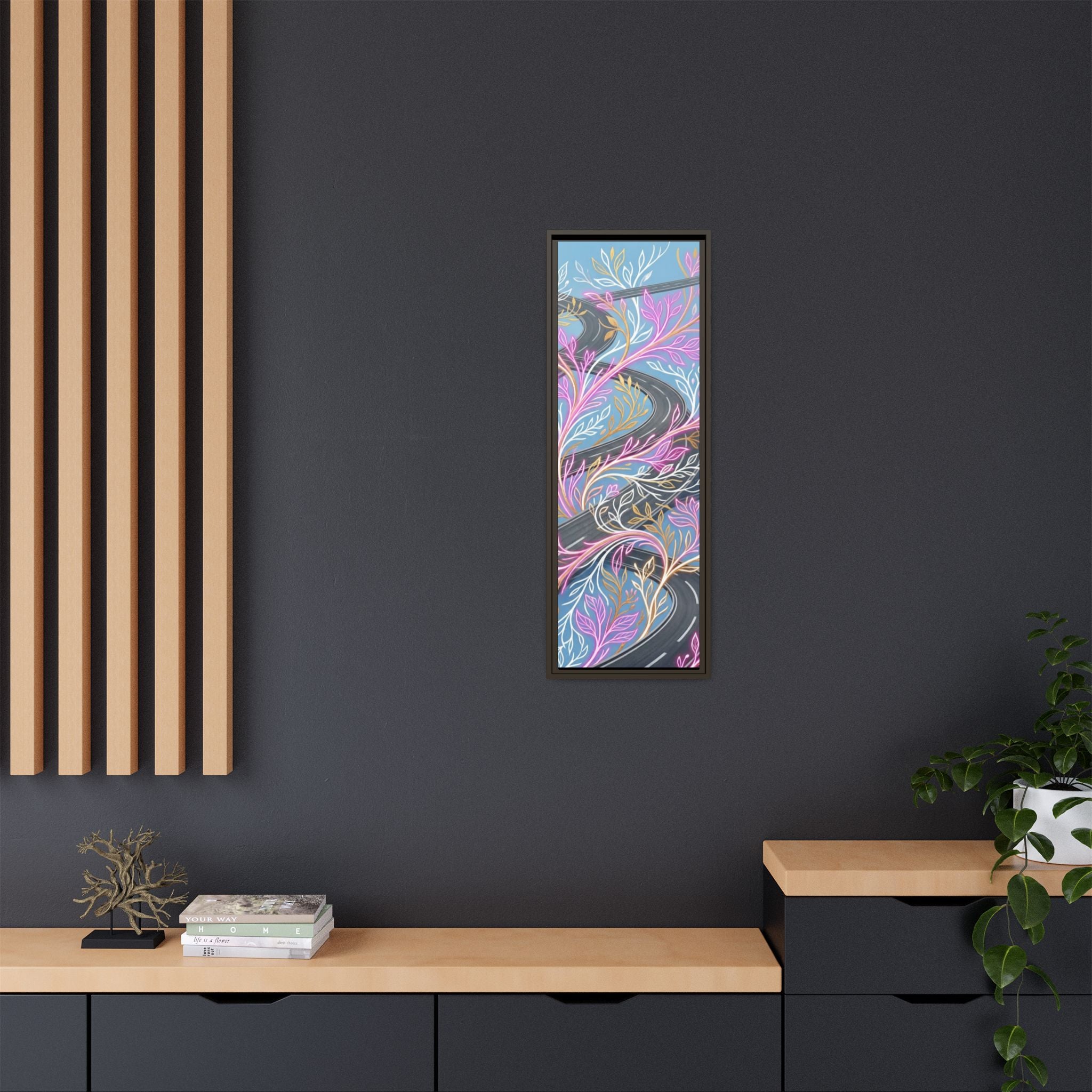 Framed Matte Canvas Floral Vines Wall Art — Pastel Botanical Abstract