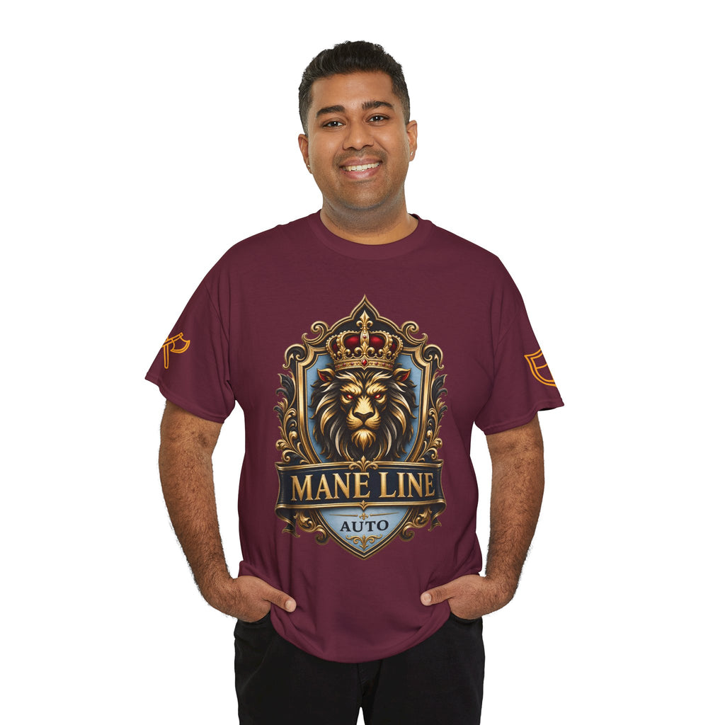 Lion Crest Tee — "Mane Line Auto" Vintage Heraldic Graphic Shirt