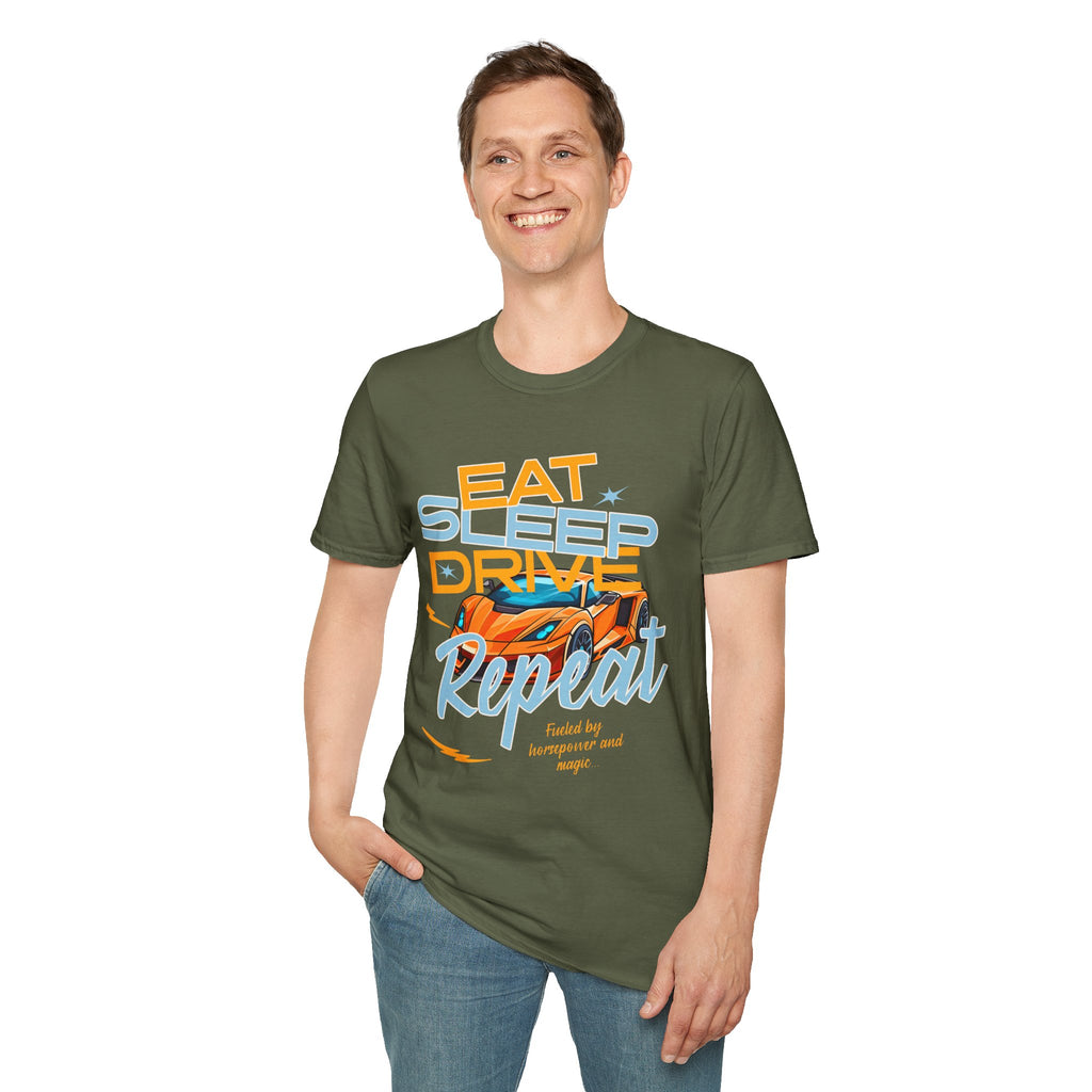 Eat Sleep Drive Repeat T-Shirt — Racing Car Graphic Tee for Motorsport Fans