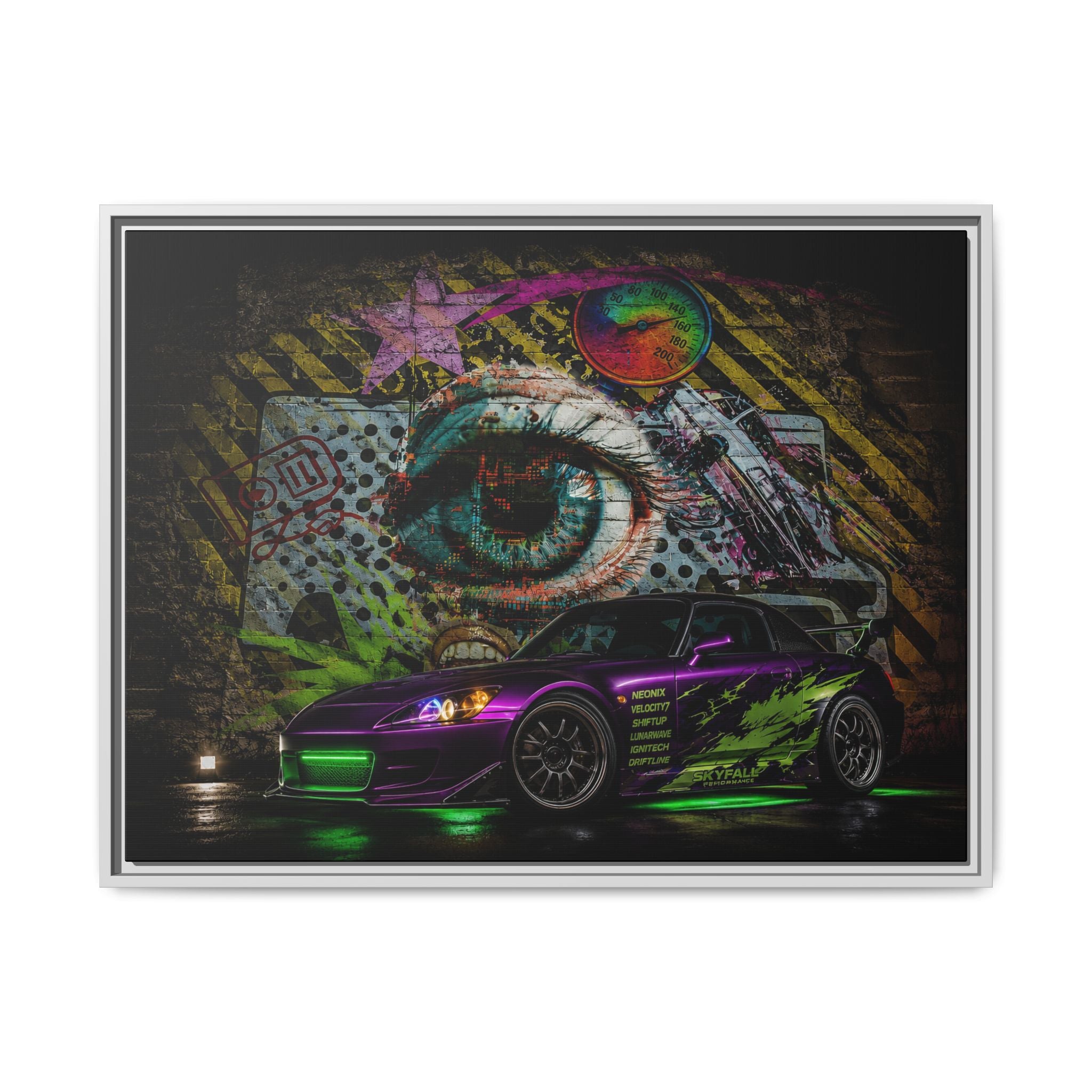 Graffiti Sports Car Matte Canvas - Framed Wall Art