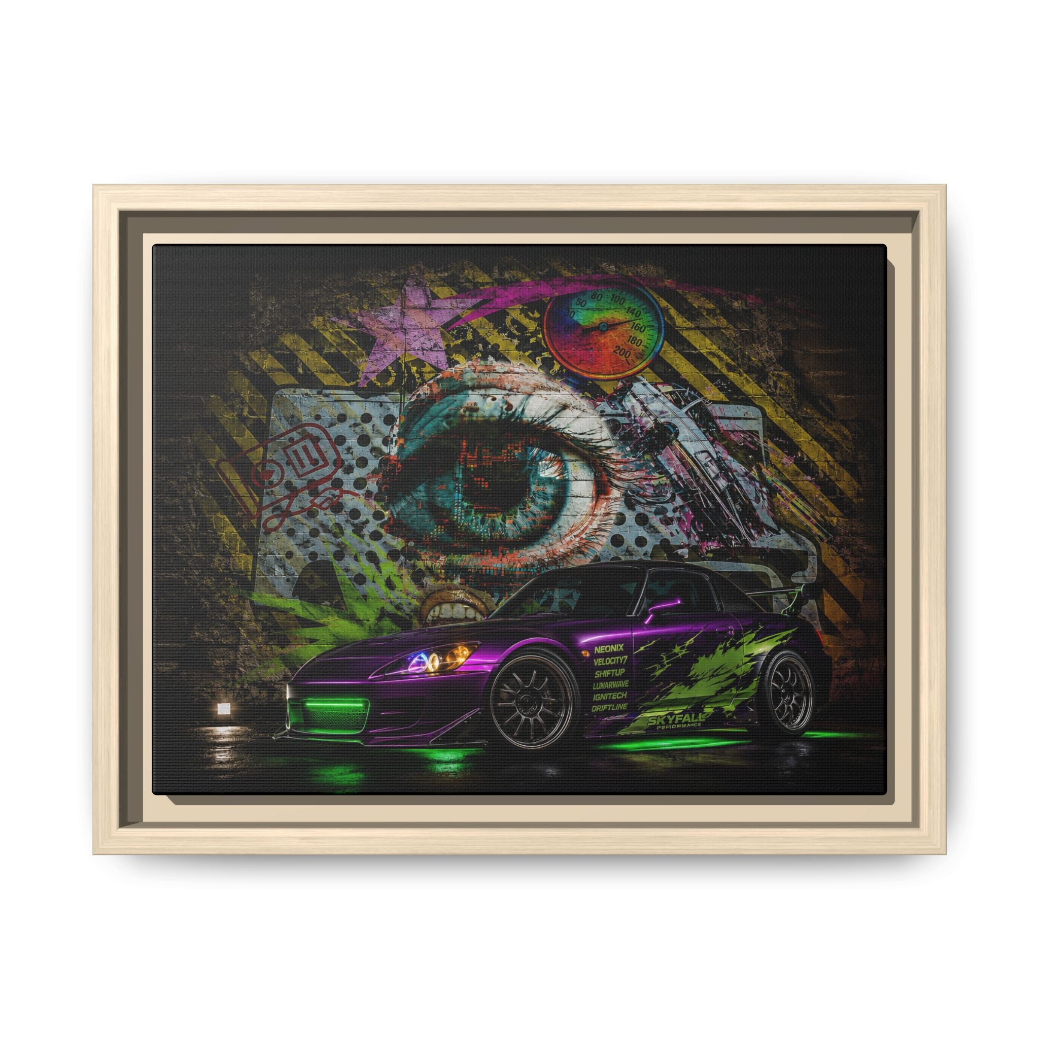 Graffiti Sports Car Matte Canvas - Framed Wall Art