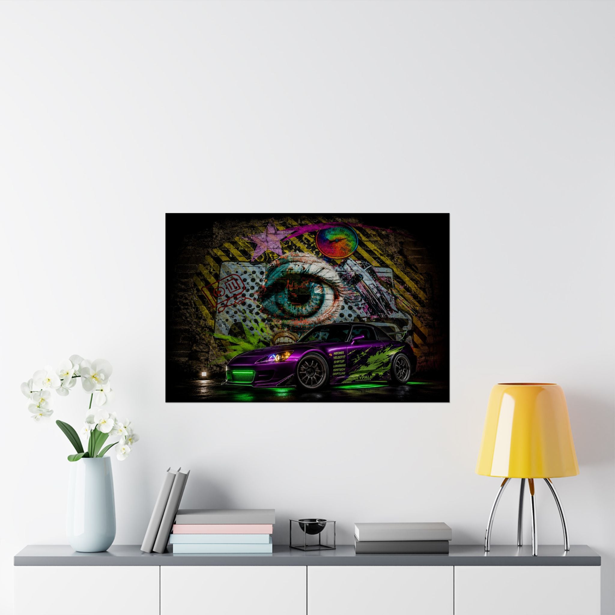 Graffiti Sports Car Matte Poster — Neon Drift Street Art Wall Print