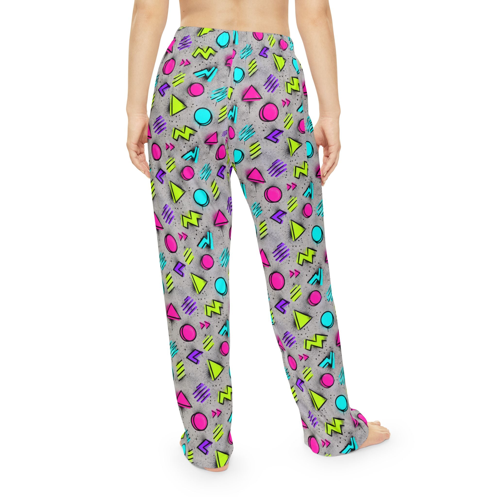 Neon 90s Geometric Pajama Pants — Women's Retro Lounge Sleepwear