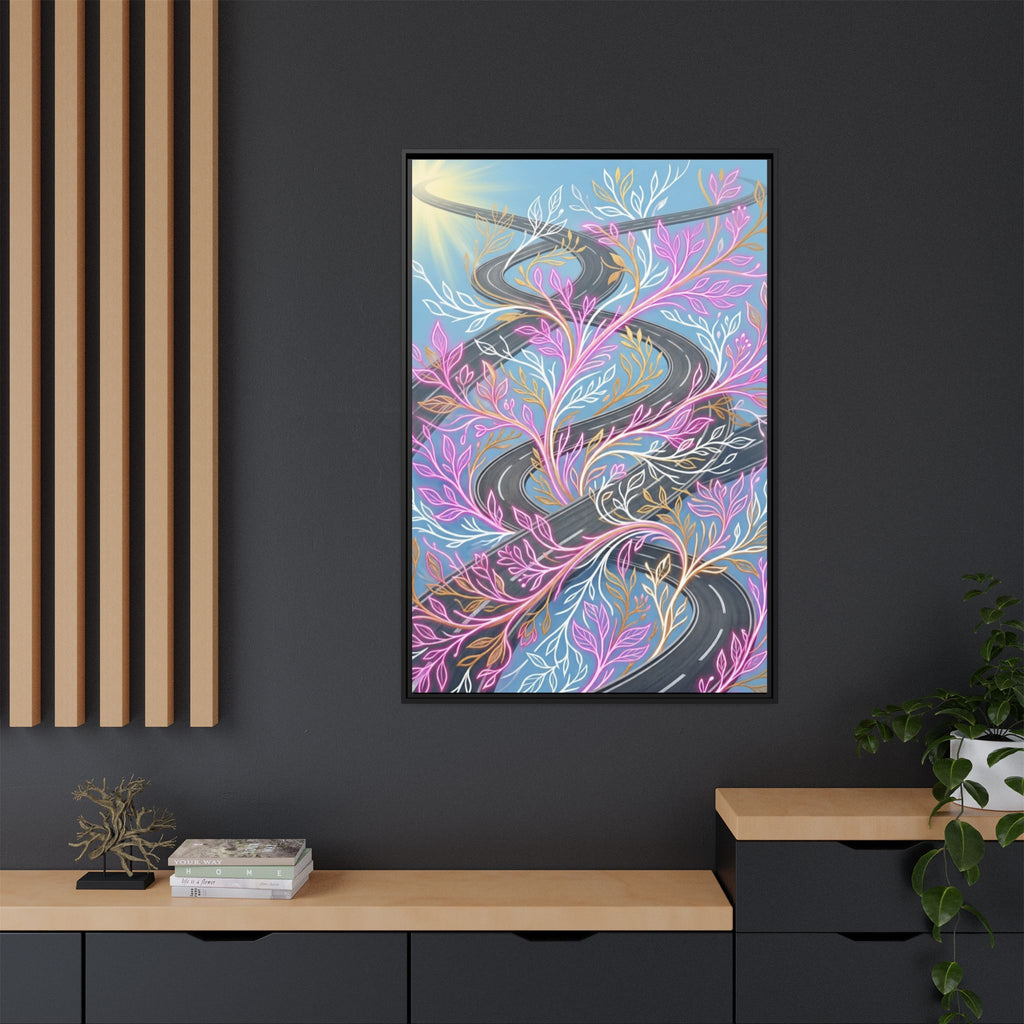 Framed Matte Canvas Floral Vines Wall Art — Pastel Botanical Abstract