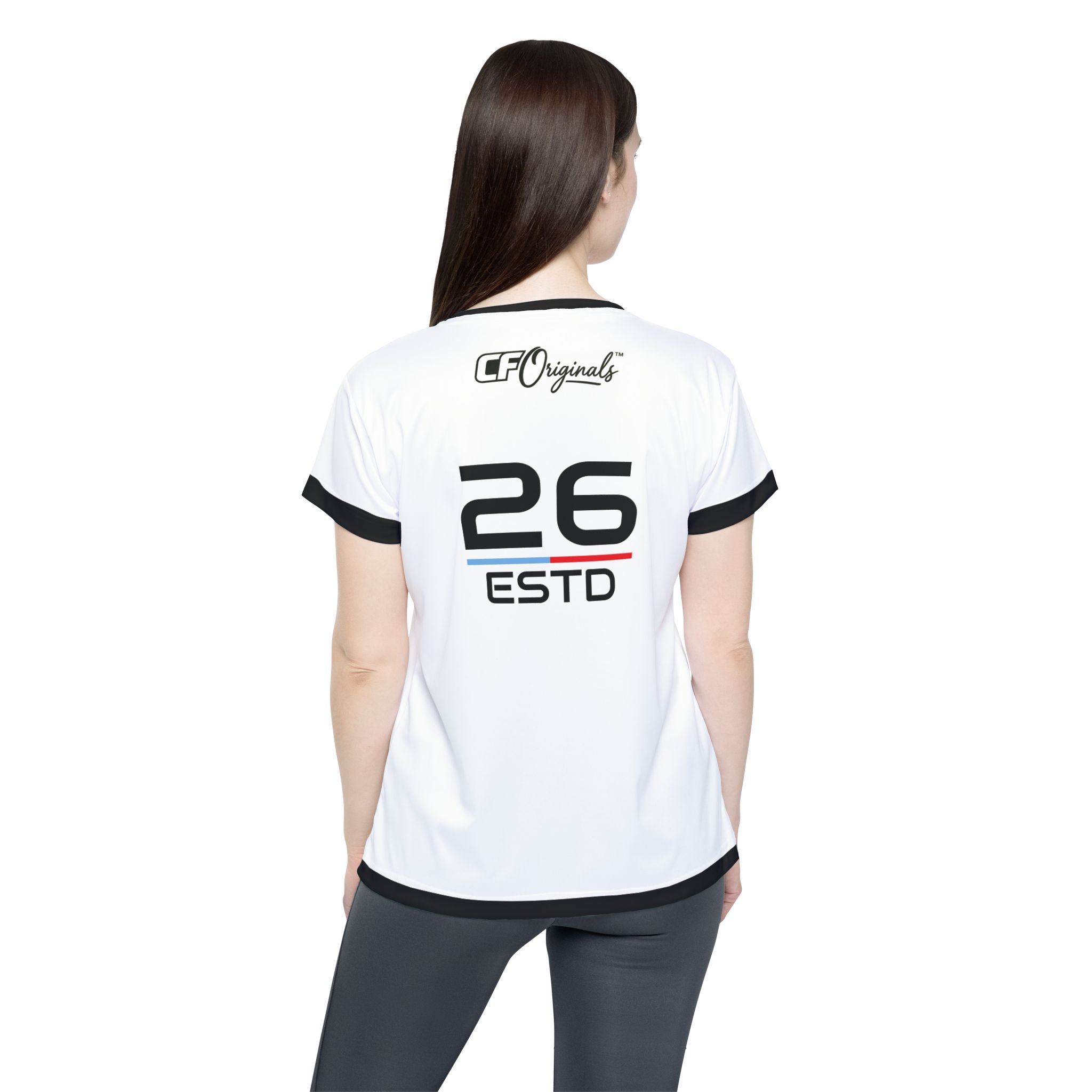 Shift Racing Women's Sports Jersey — White Athletic Tee with 26 ESTD Back Number