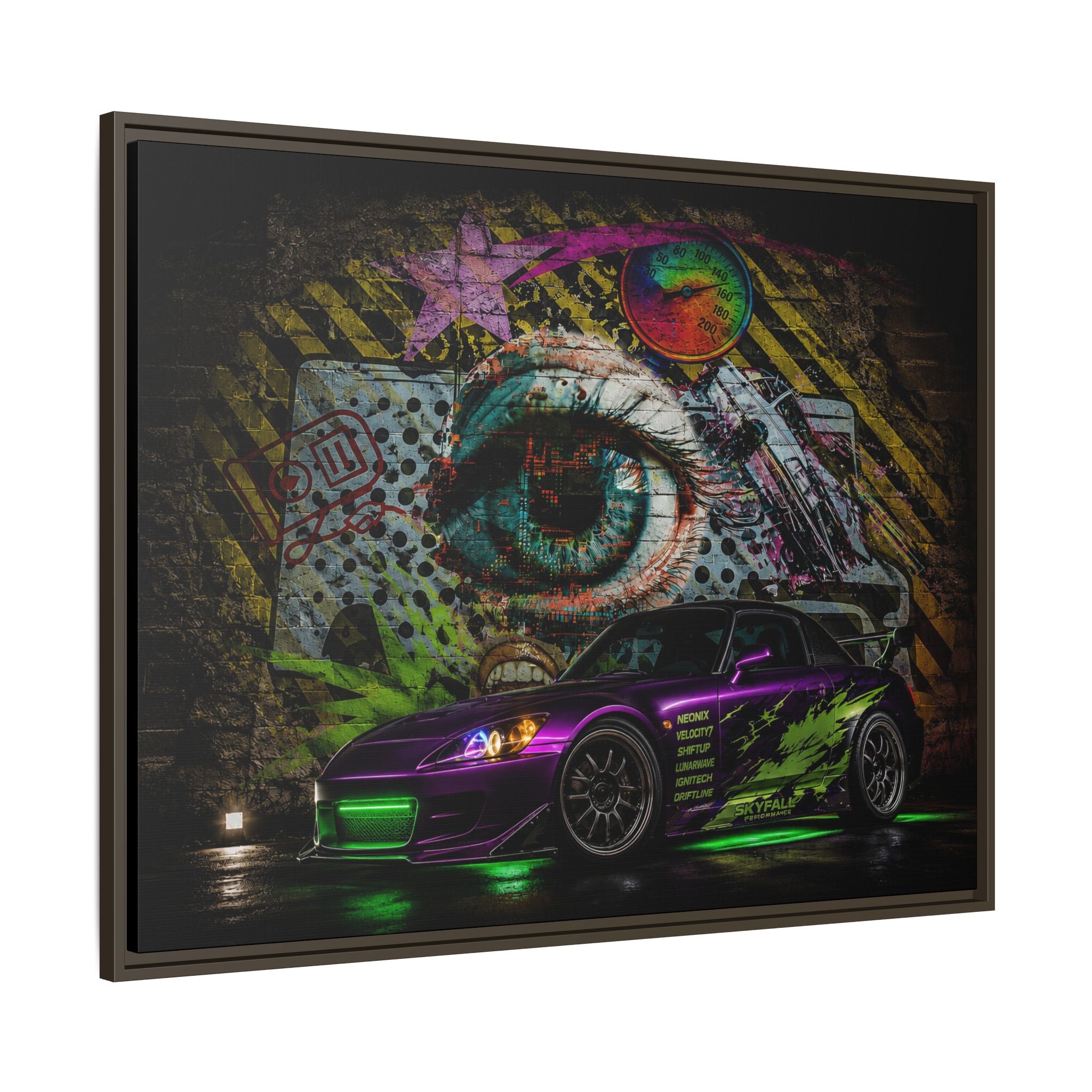 Graffiti Sports Car Matte Canvas - Framed Wall Art