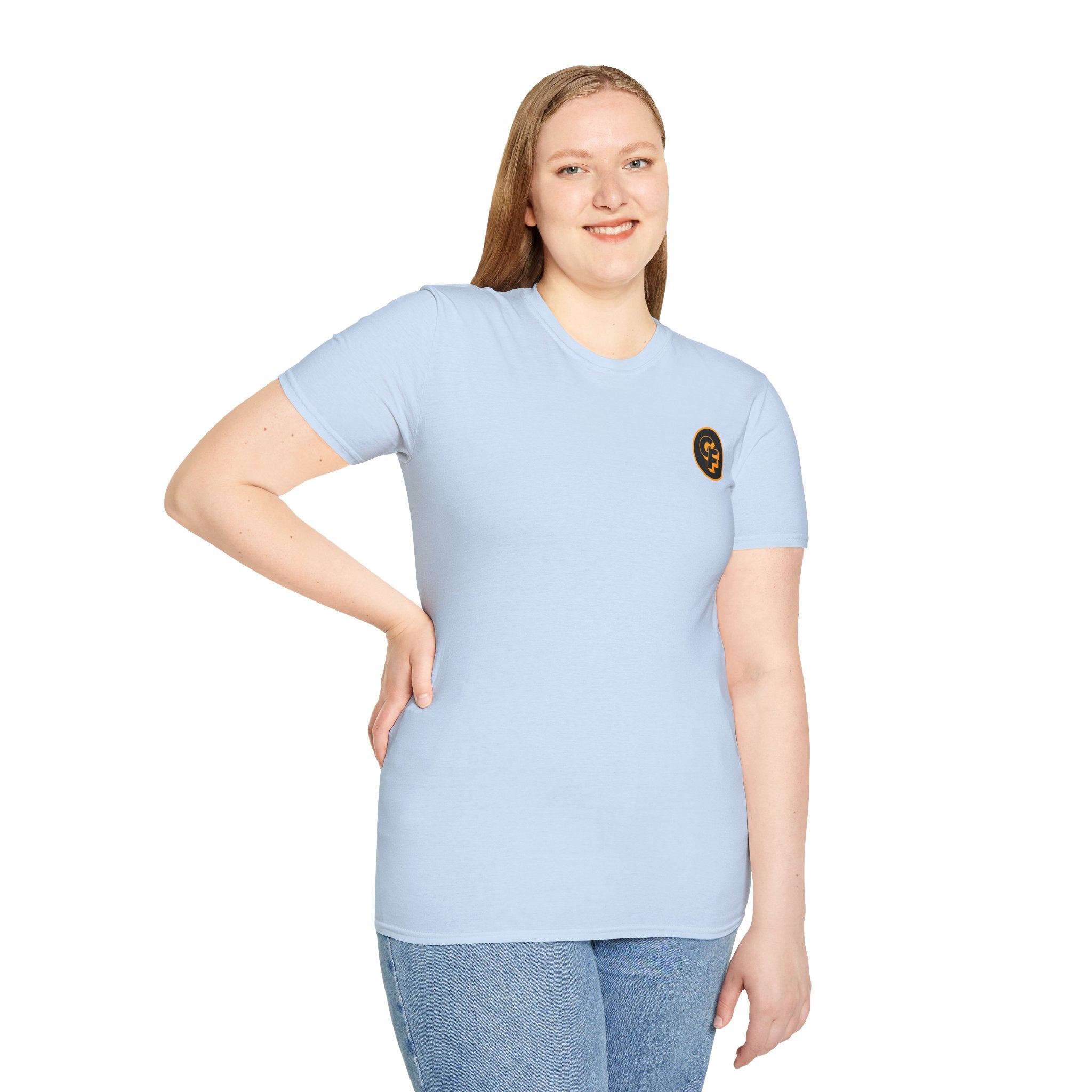Minimal Orange CF Logo T-Shirt — Subtle Chest & Statement Back Graphic
