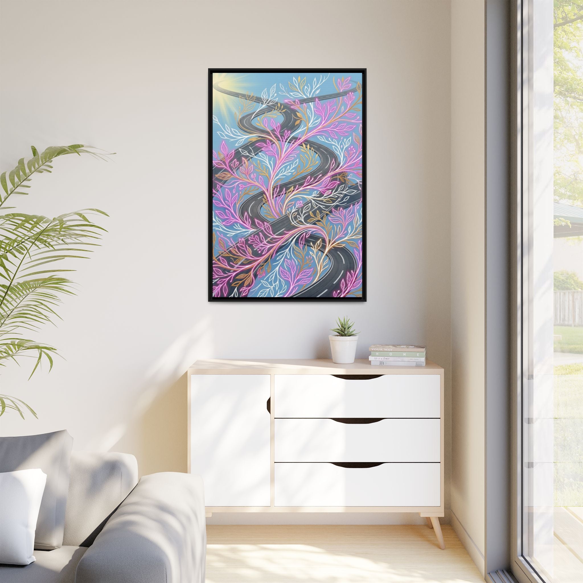 Framed Matte Canvas Floral Vines Wall Art — Pastel Botanical Abstract