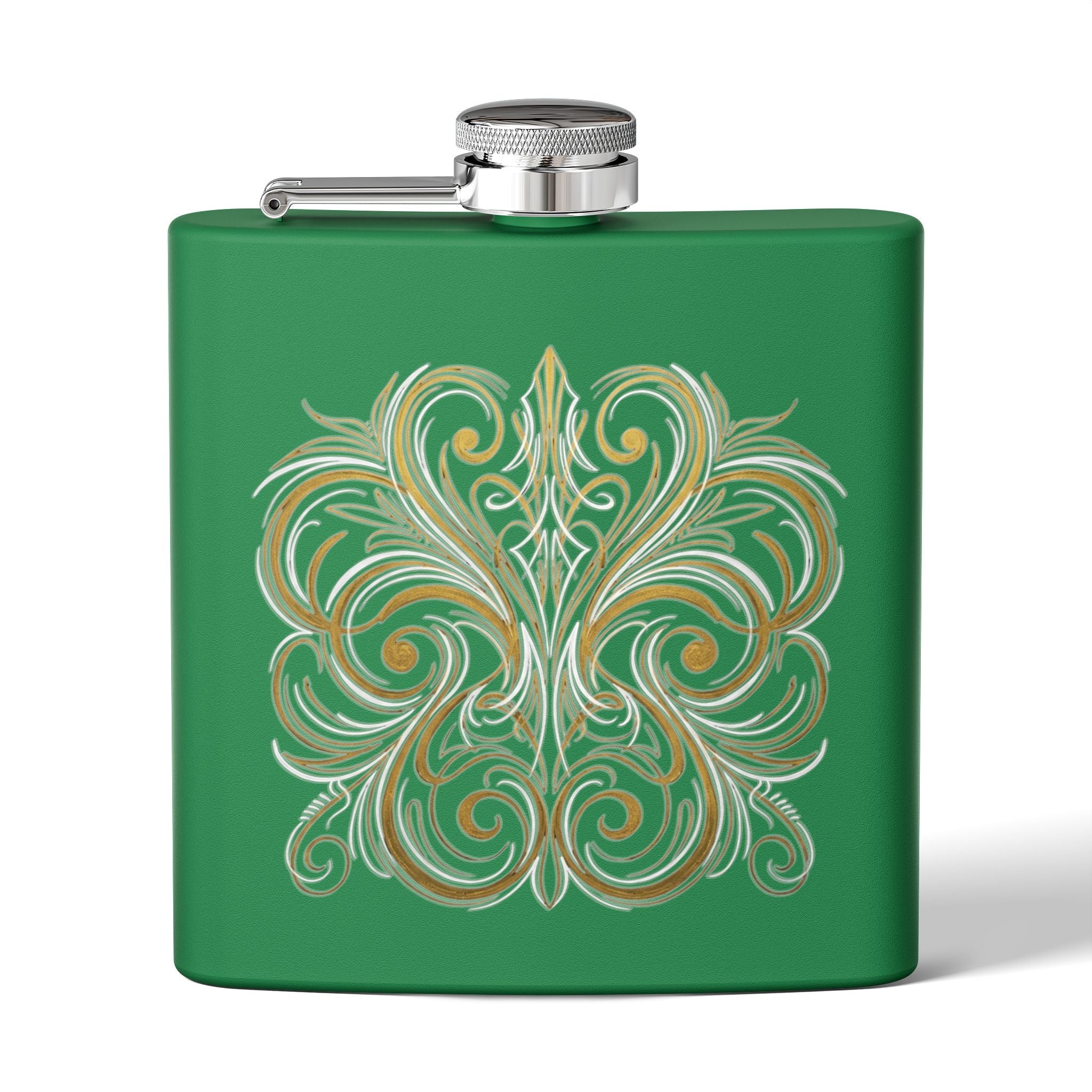 Gold Filigree 6oz Stainless Steel Flask — Vintage Pinstripe Pocket Hip Flask
