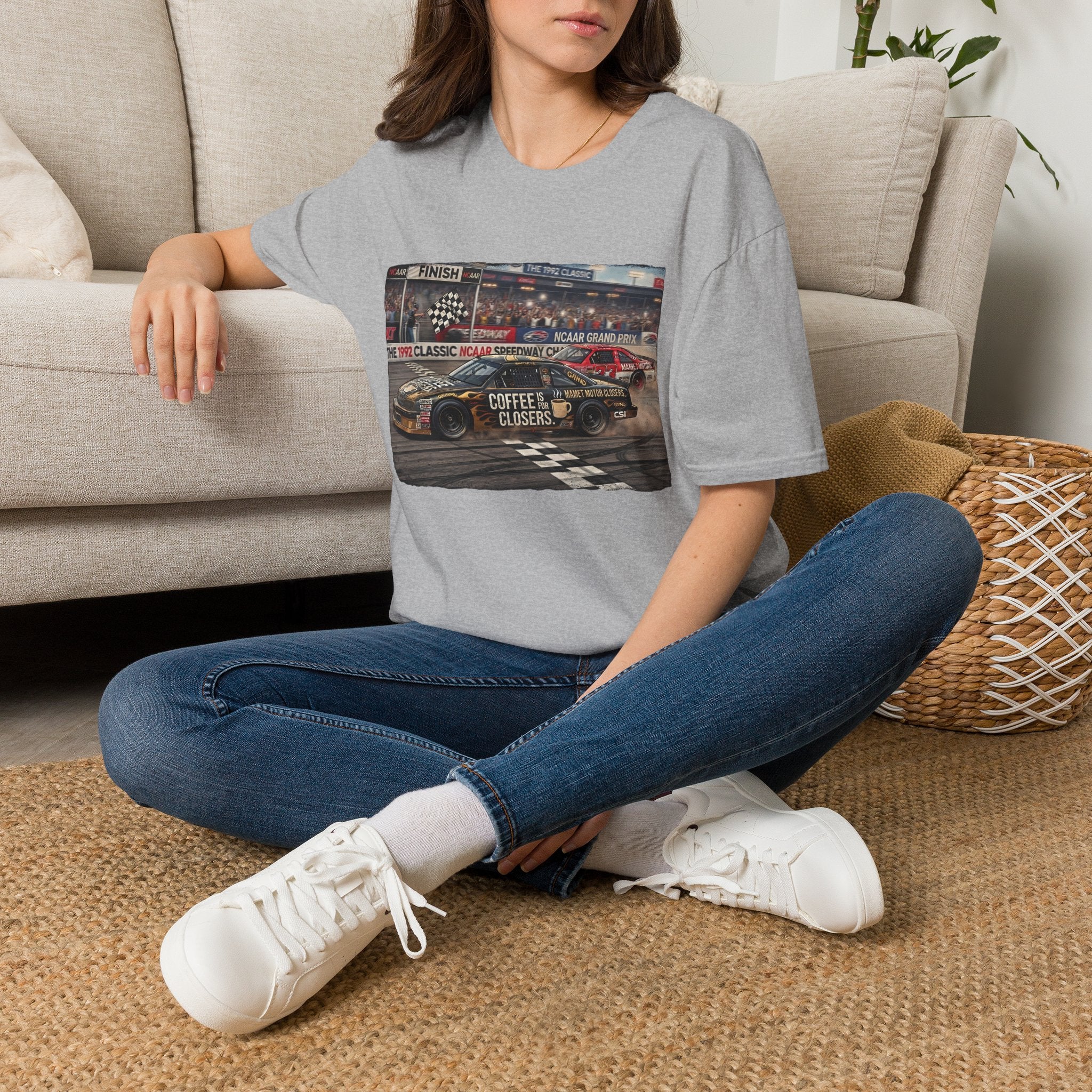Race Day Vintage Stock Car Tee — 'Coffee is for Closers' Graphic