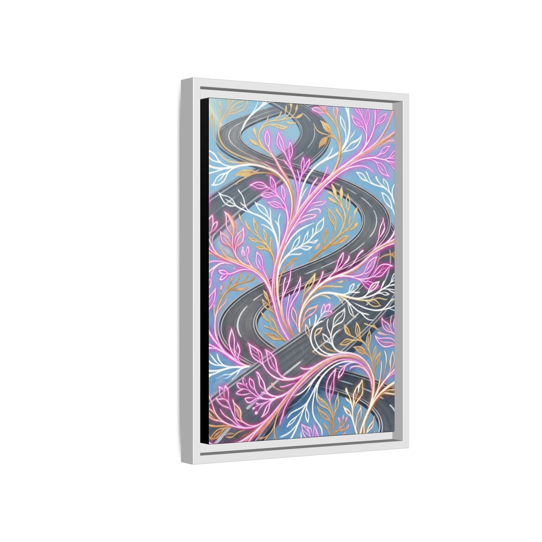 Framed Matte Canvas Floral Vines Wall Art — Pastel Botanical Abstract