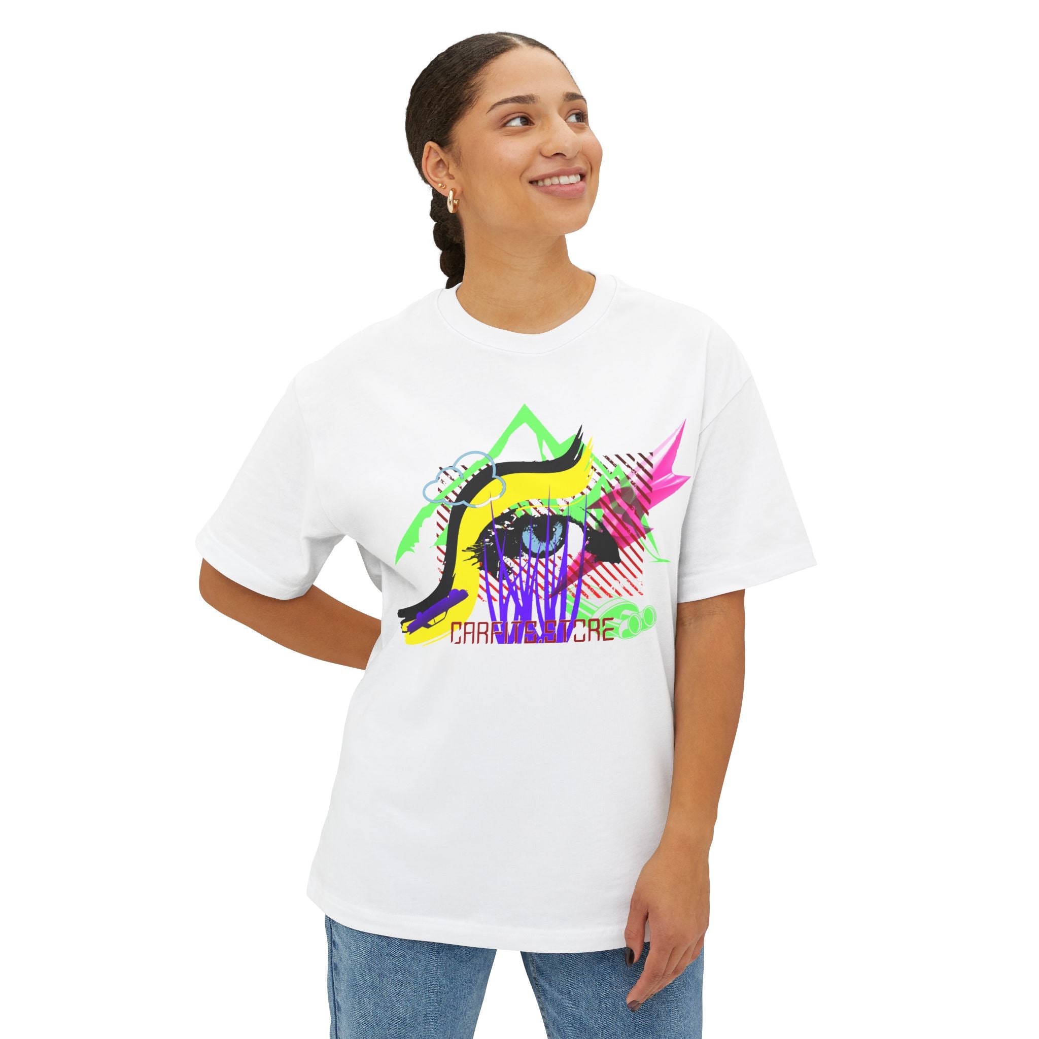 Neon Eye Boxy Tee — Retro Roadside Art Graphic Tee