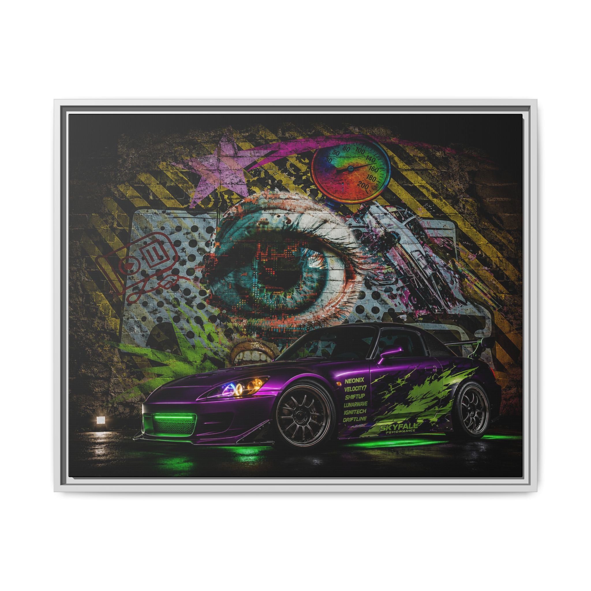 Graffiti Sports Car Matte Canvas - Framed Wall Art