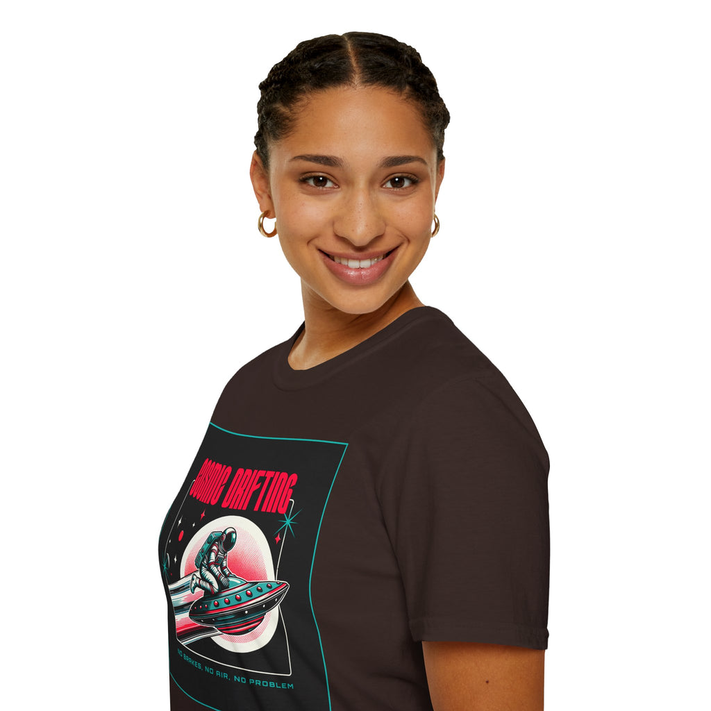 Cosmic Drifting T-Shirt — Retro Astronaut & UFO Vintage Space Tee