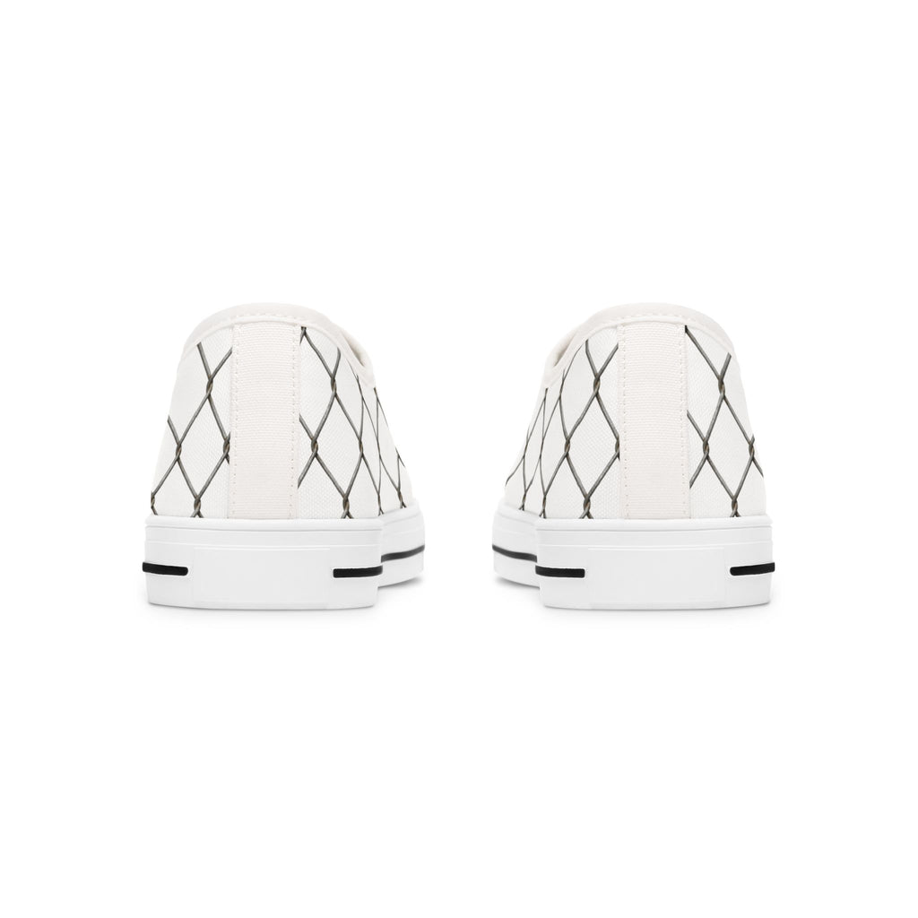 Women's White Chain-Link Canvas Low Top Sneakers