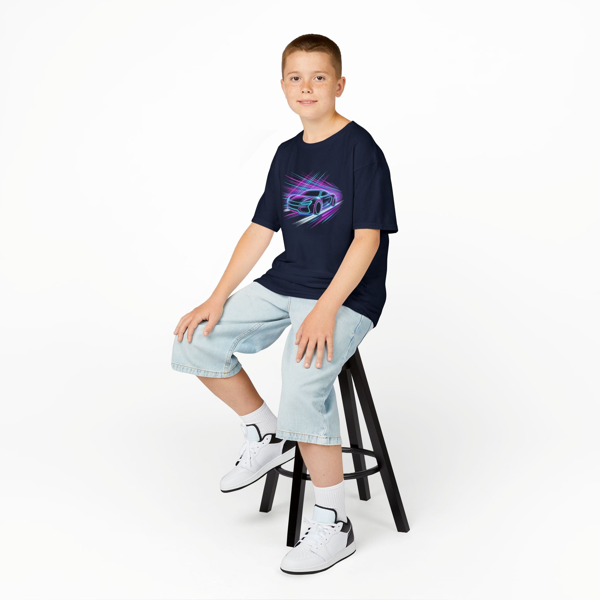 Kids Neon Speed Car Tee — Racing Graphic