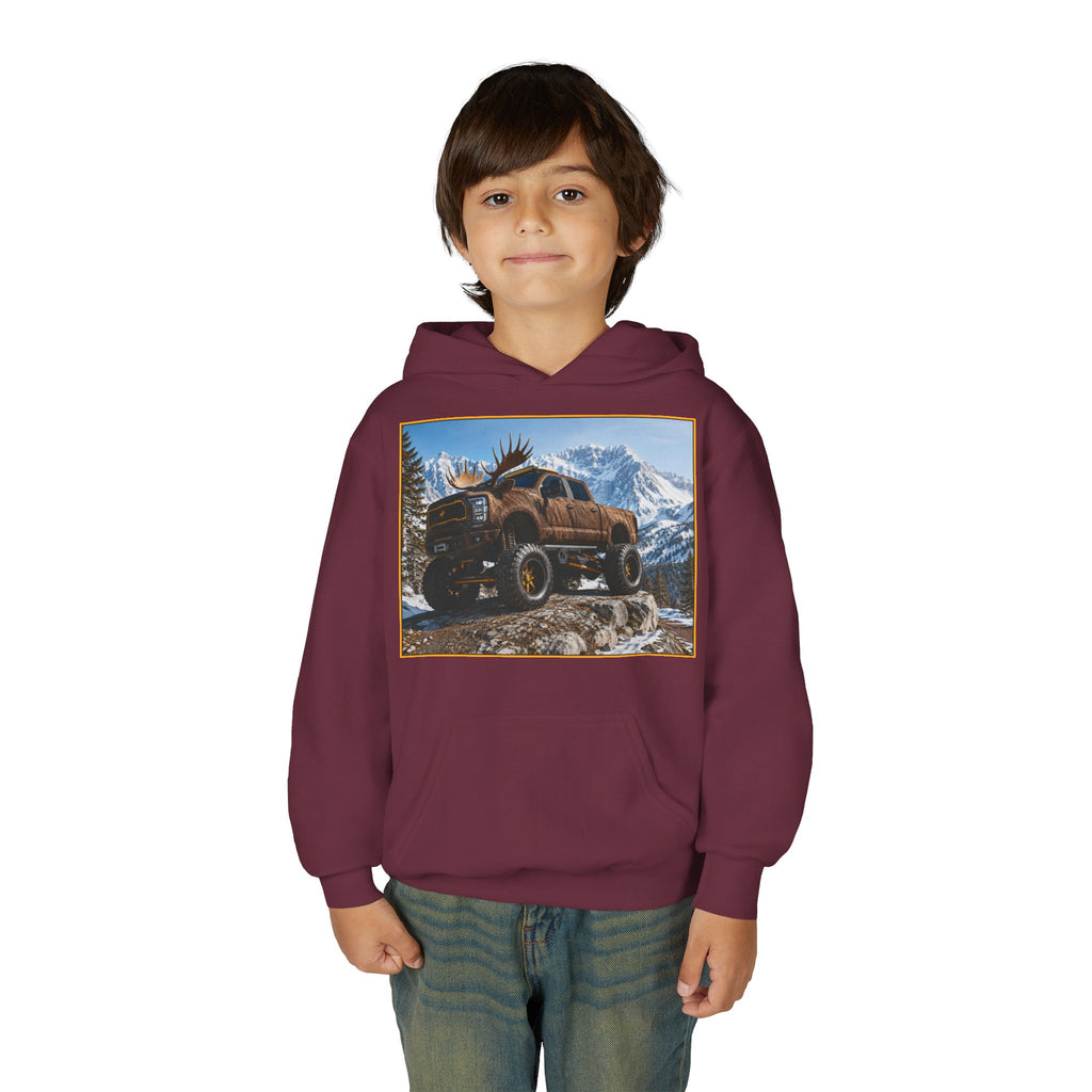 Youth Hoodie - Moose Truck Mountain Adventure Graphic