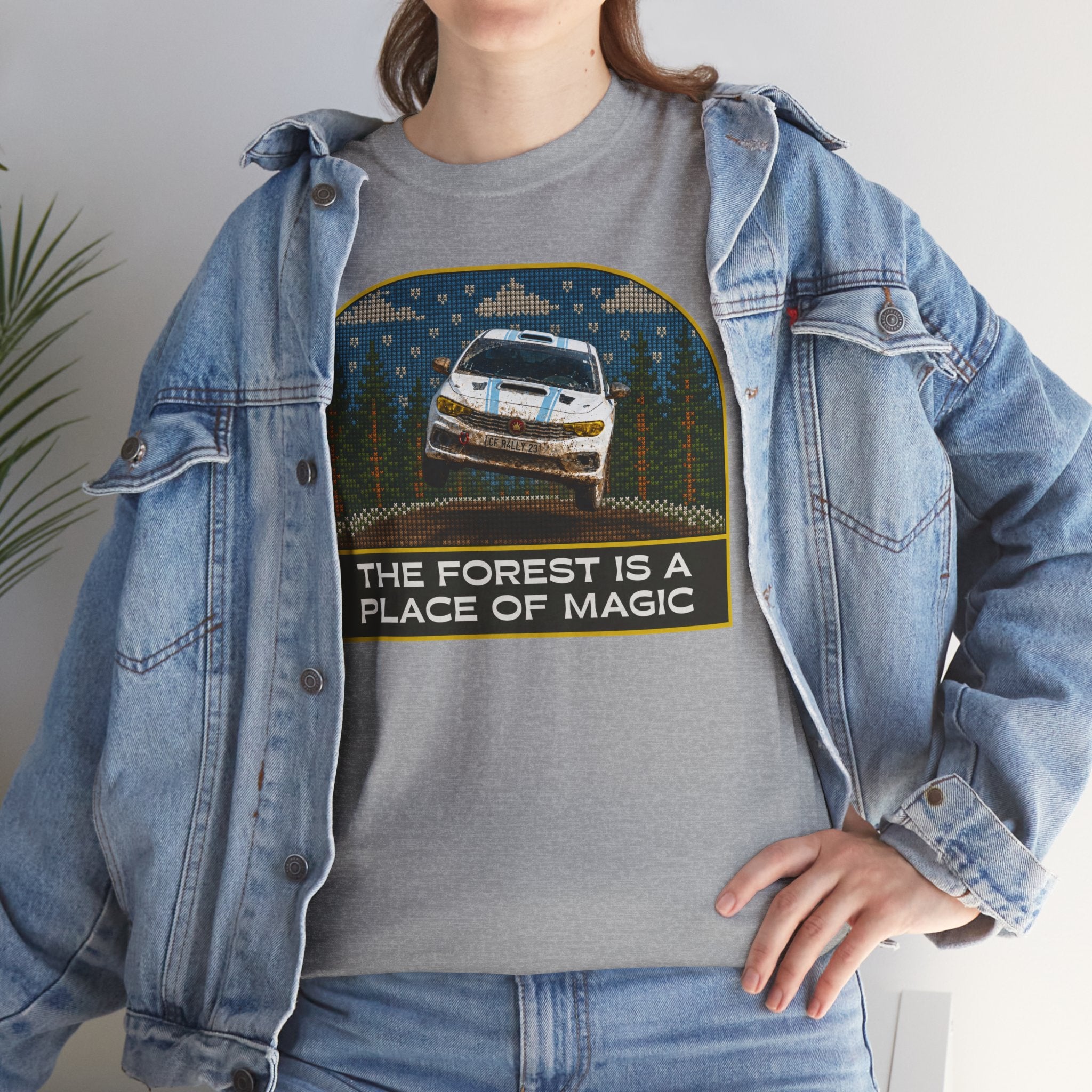 Forest Rally T‑Shirt – 'The Forest Is a Place of Magic' Cross-stitched Style Graphic