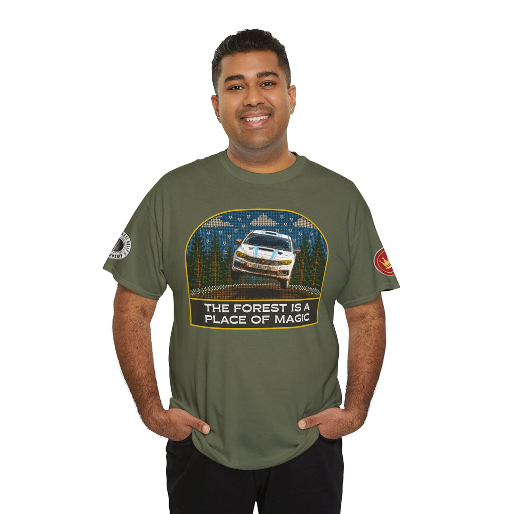 Forest Rally T‑Shirt – 'The Forest Is a Place of Magic' Cross-stitched Style Graphic