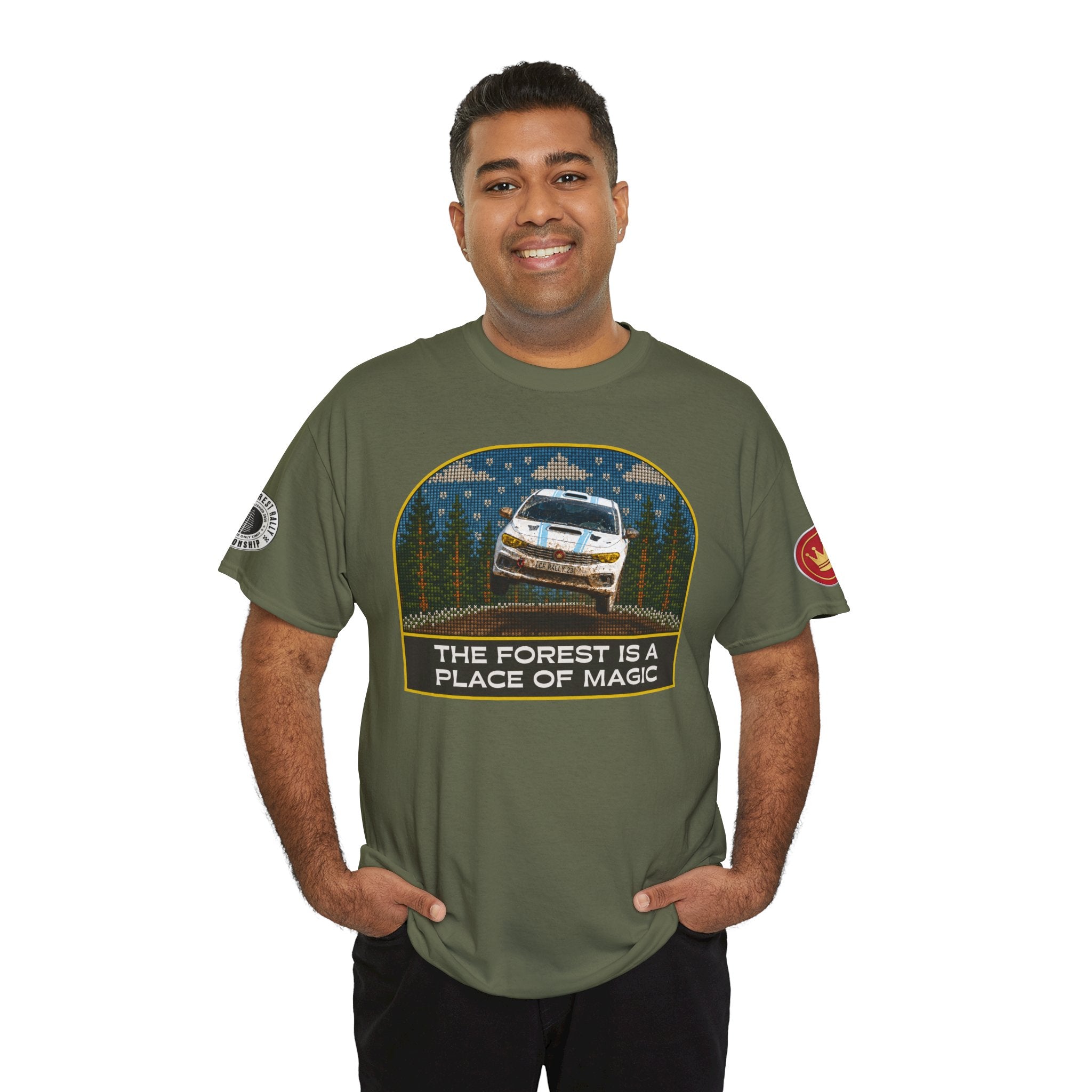 Forest Rally T‑Shirt – 'The Forest Is a Place of Magic' Cross-stitched Style Graphic