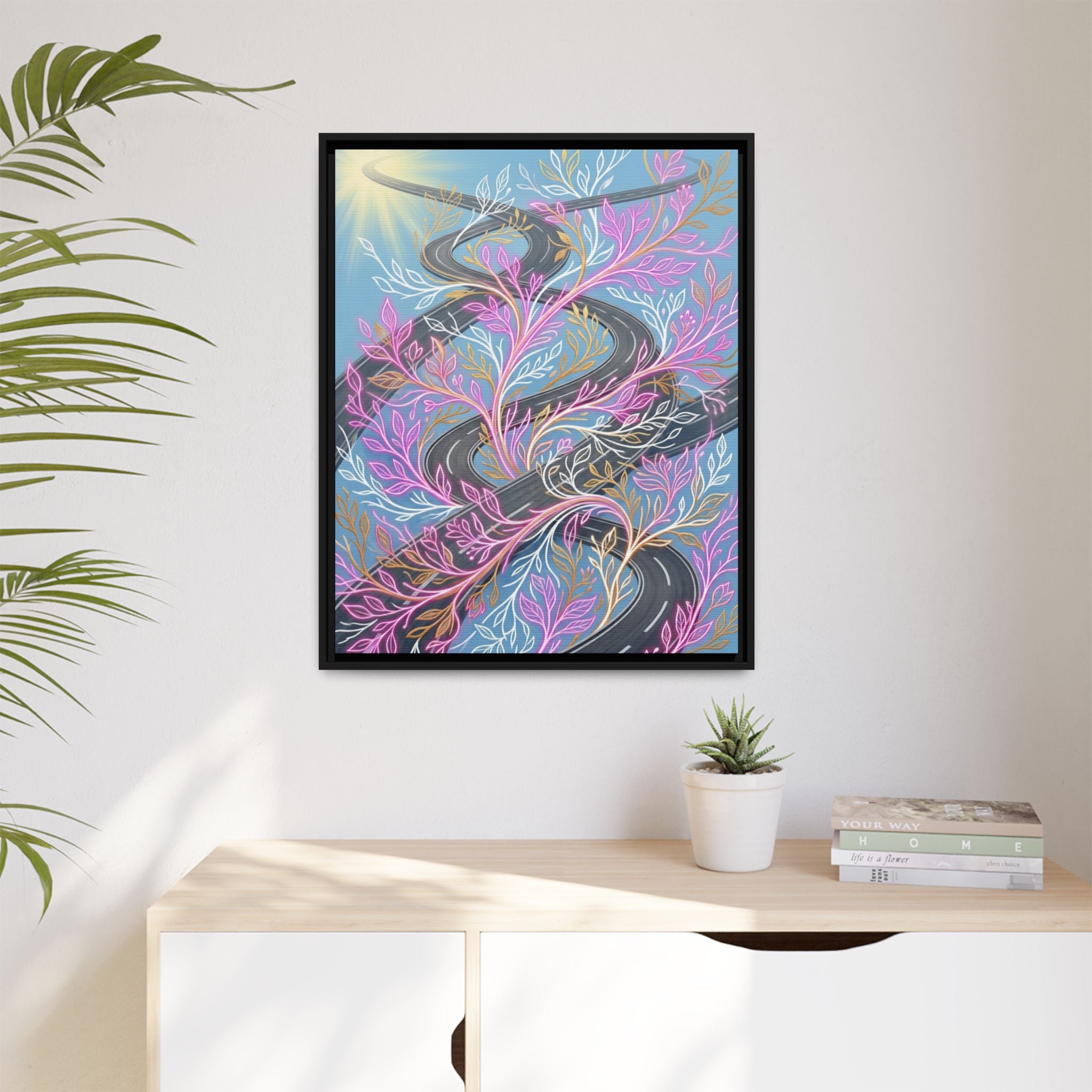 Framed Matte Canvas Floral Vines Wall Art — Pastel Botanical Abstract