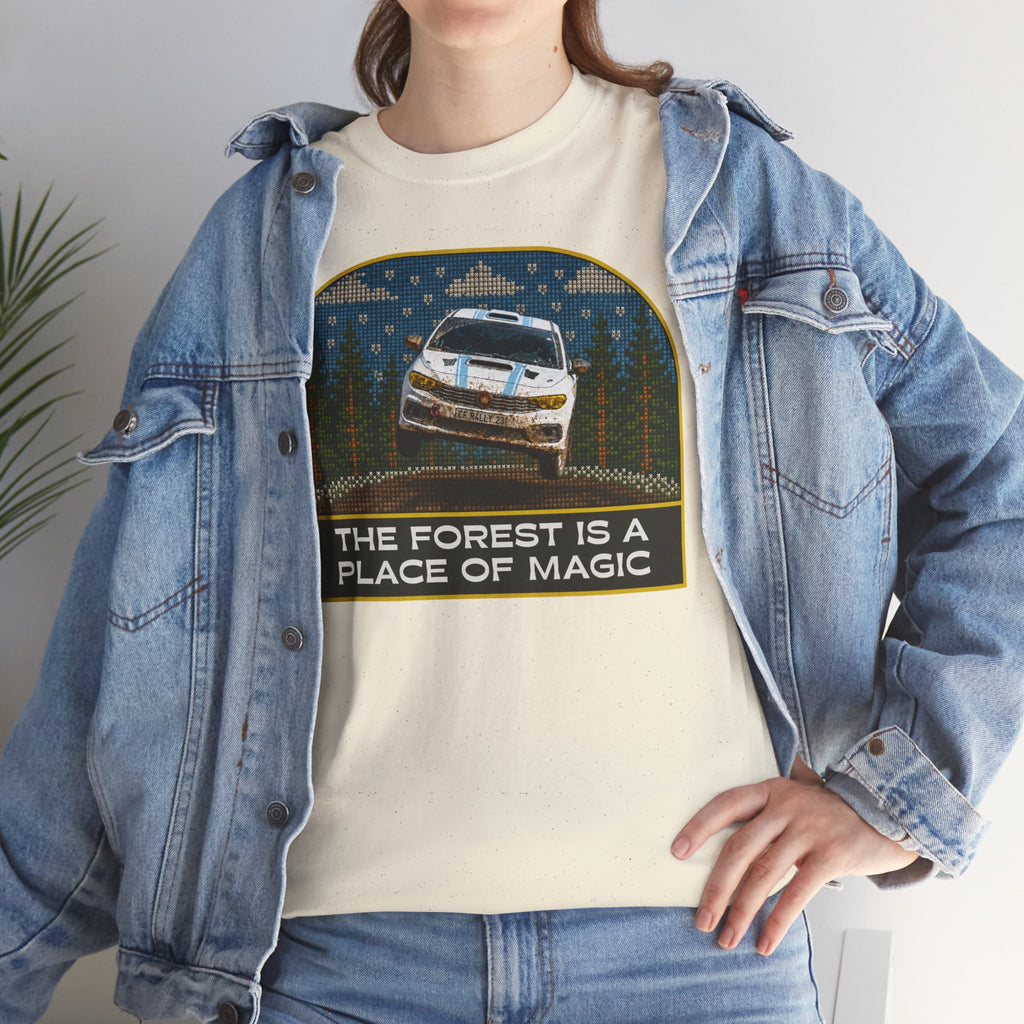 Forest Rally T‑Shirt – 'The Forest Is a Place of Magic' Cross-stitched Style Graphic