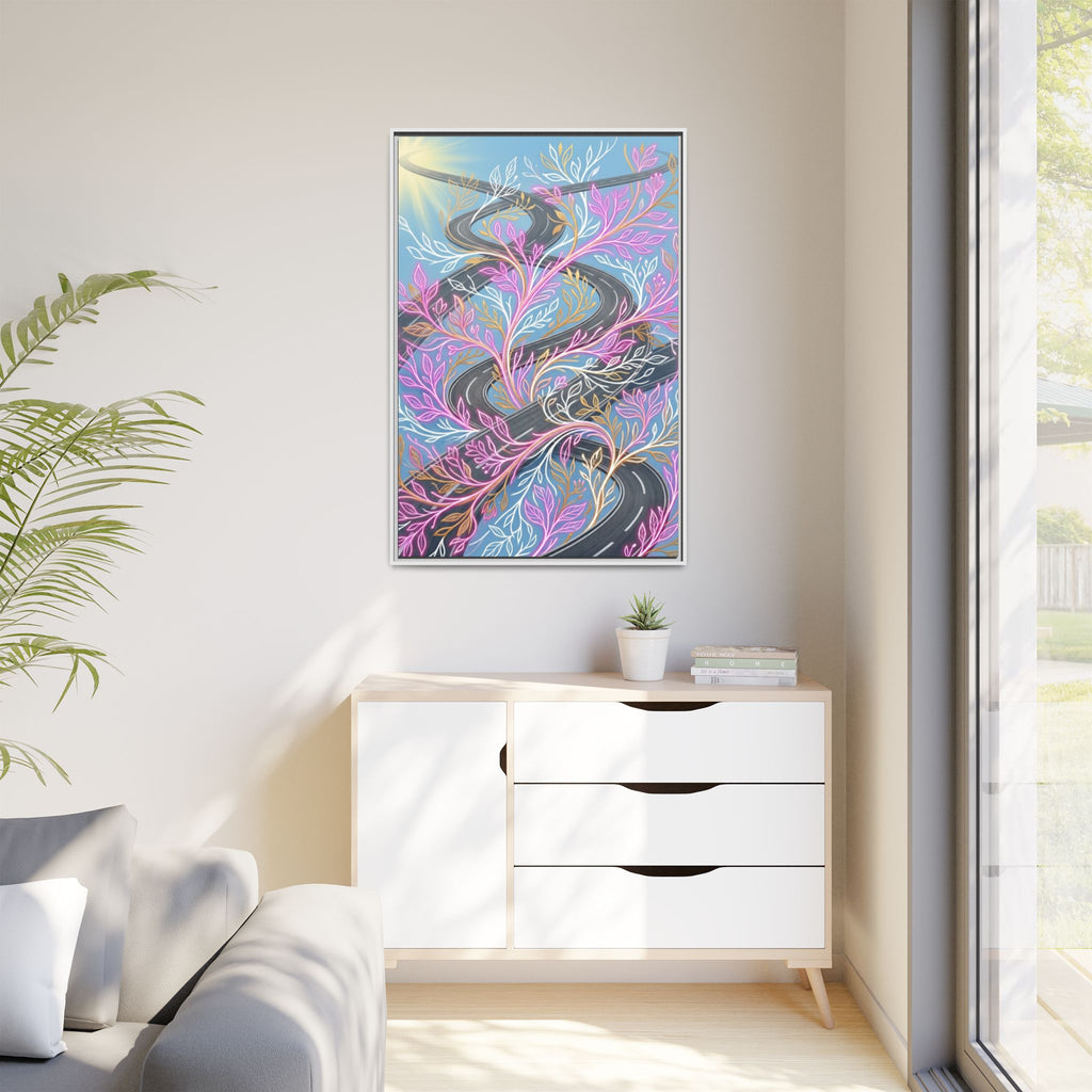 Framed Matte Canvas Floral Vines Wall Art — Pastel Botanical Abstract