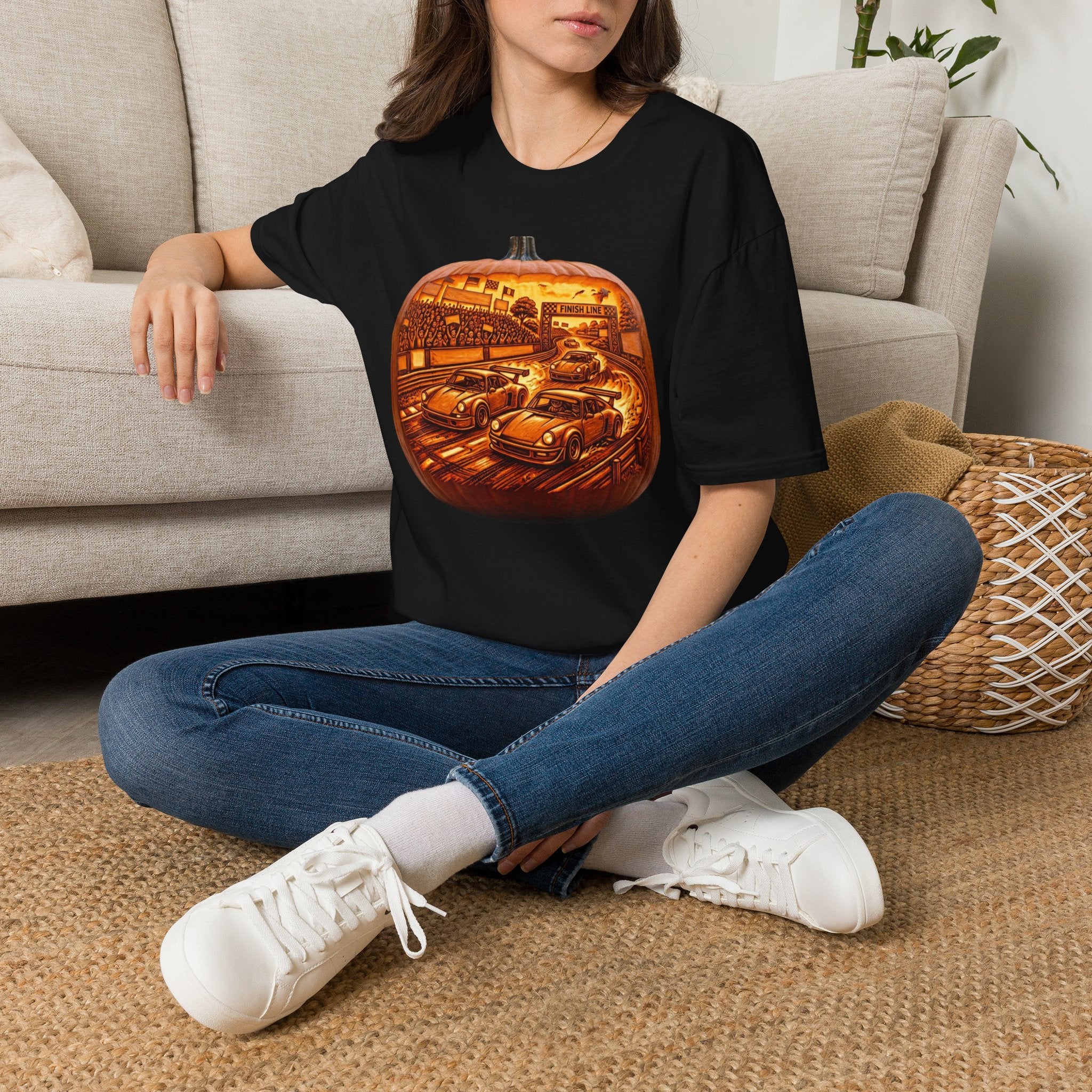 Vintage Racing Pumpkin T-Shirt — Retro Car Grand Prix Halloween Tee