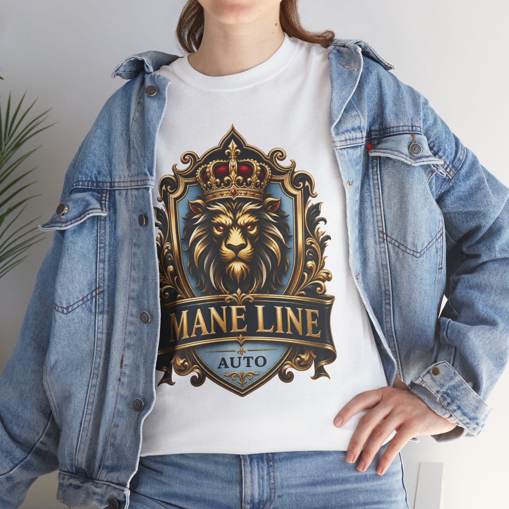 Lion Crest Tee — "Mane Line Auto" Vintage Heraldic Graphic Shirt