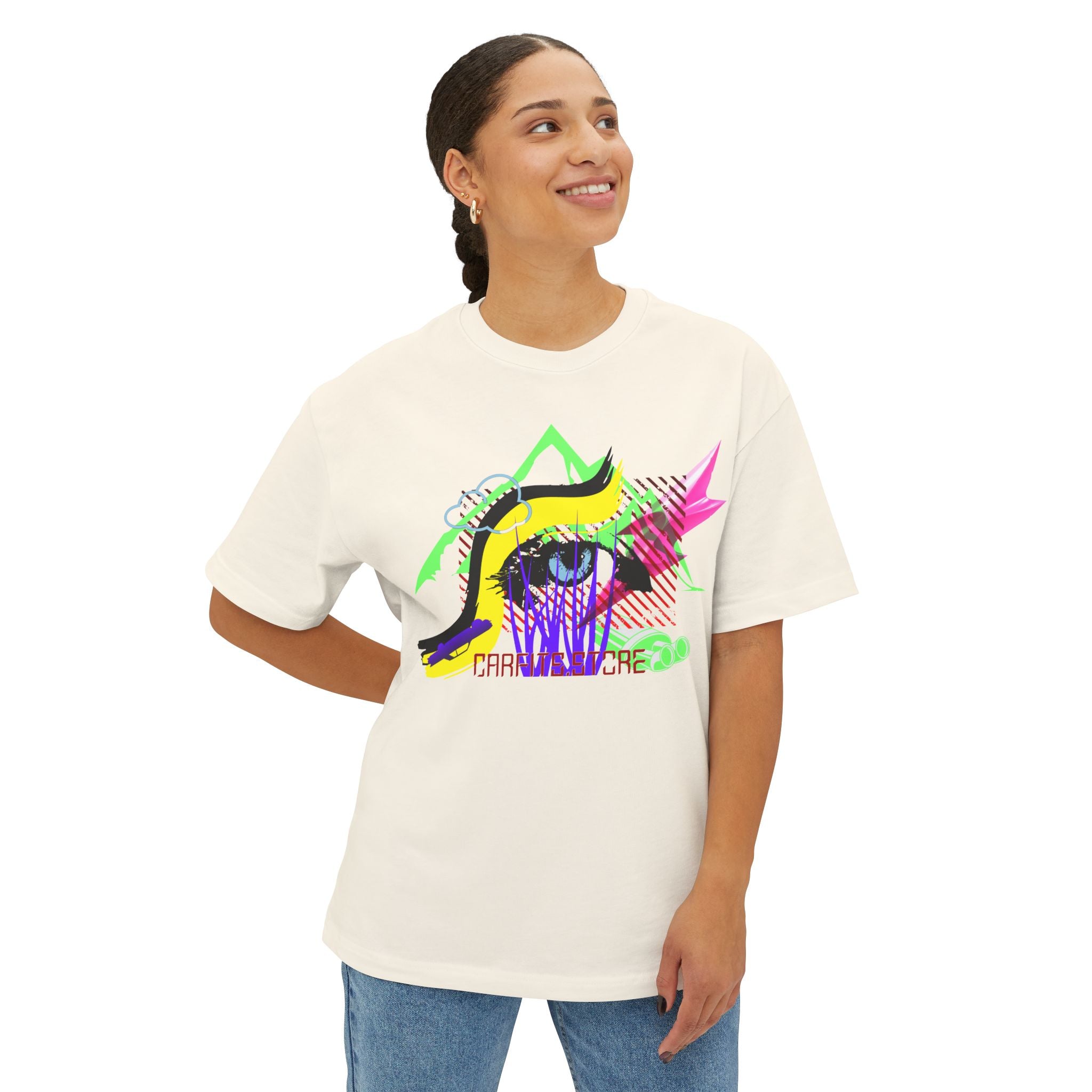Neon Eye Boxy Tee — Retro Roadside Art Graphic Tee