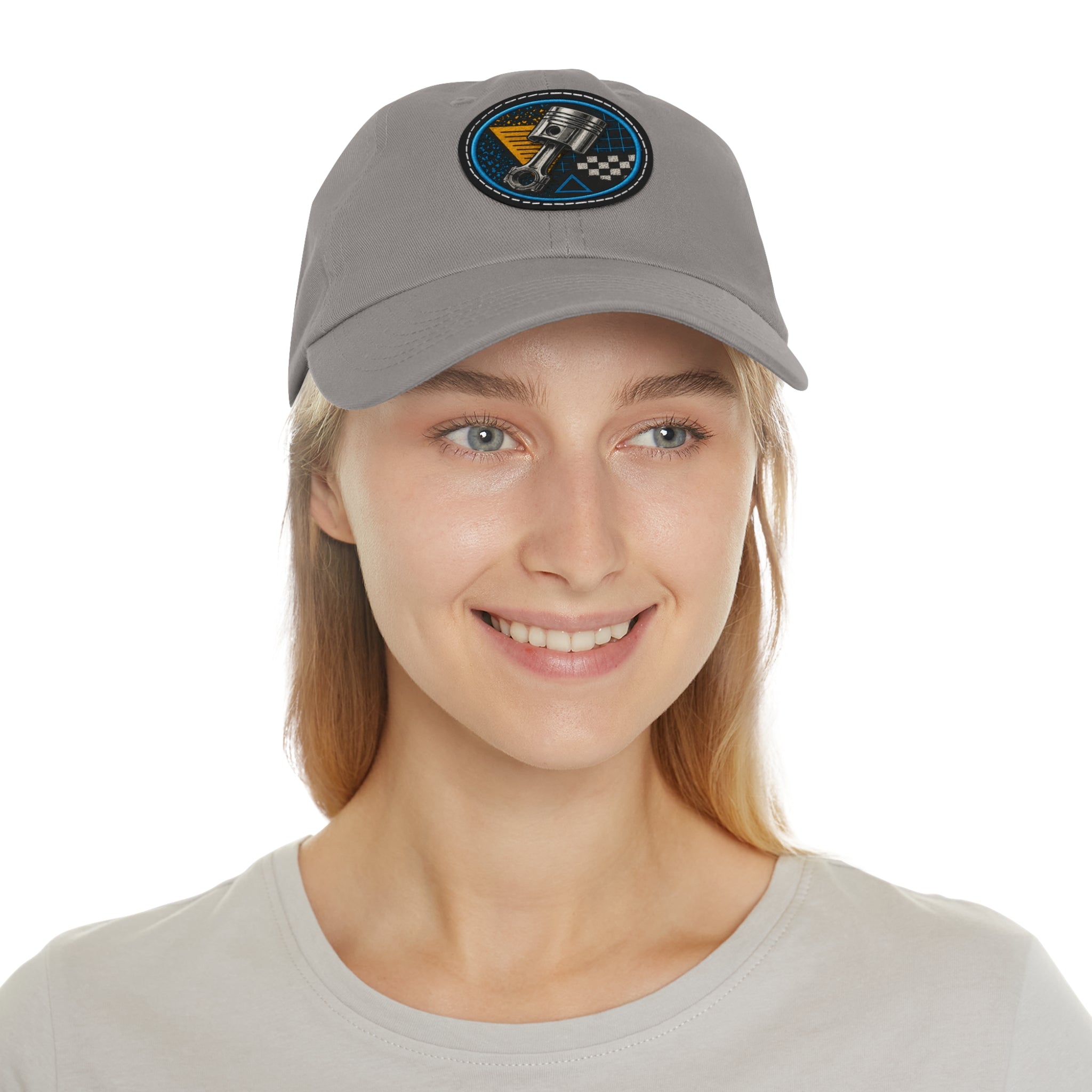 Racing Piston Patch Dad Hat — Vintage Motorhead Leather Patch Cap