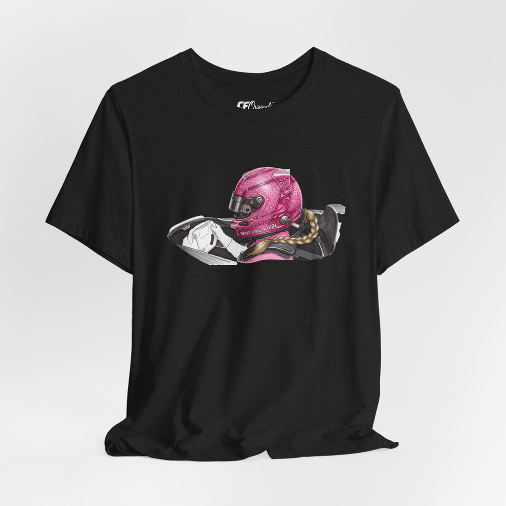 Drive Like a Girl — Pink Racing Helmet Graphic T-Shirt