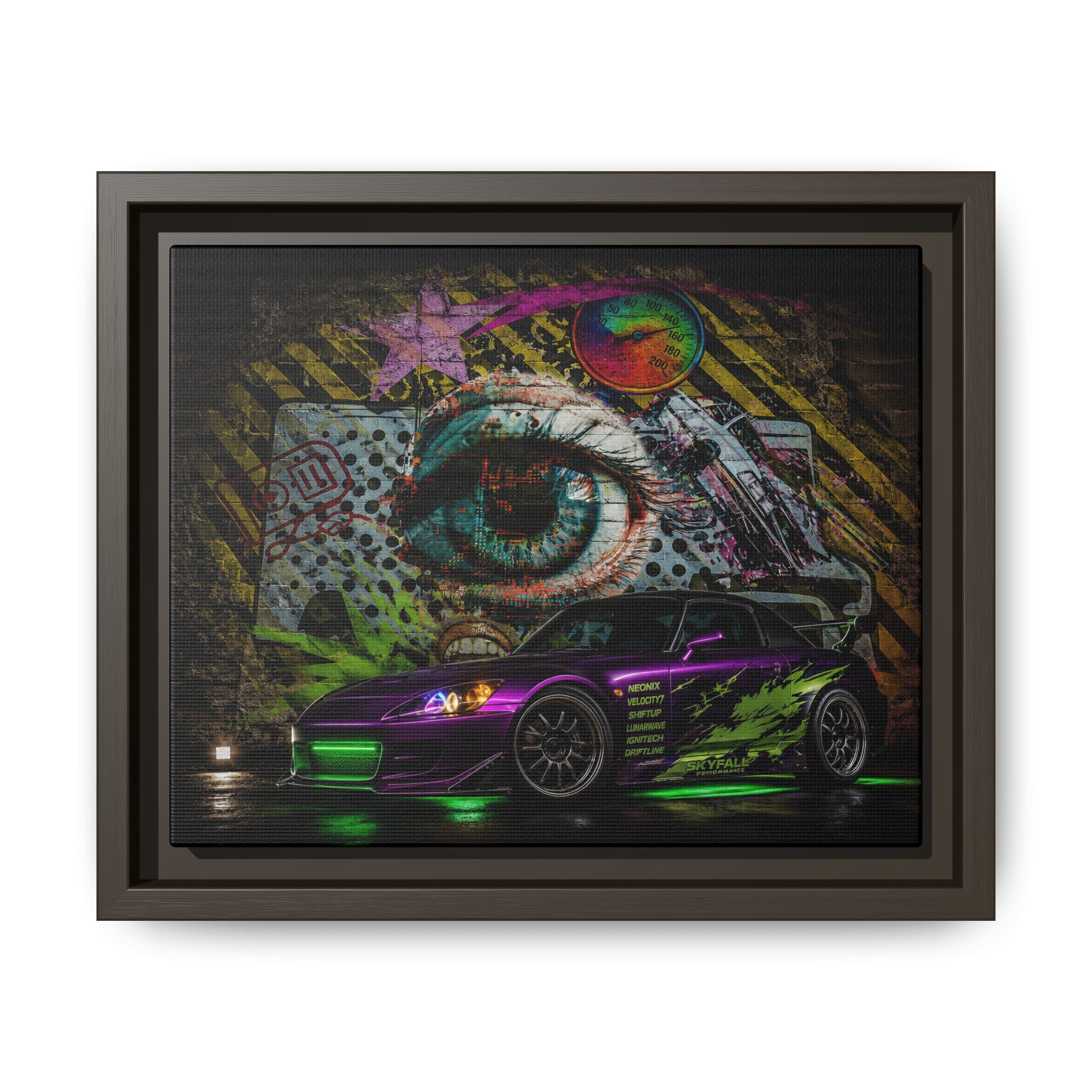 Graffiti Sports Car Matte Canvas - Framed Wall Art