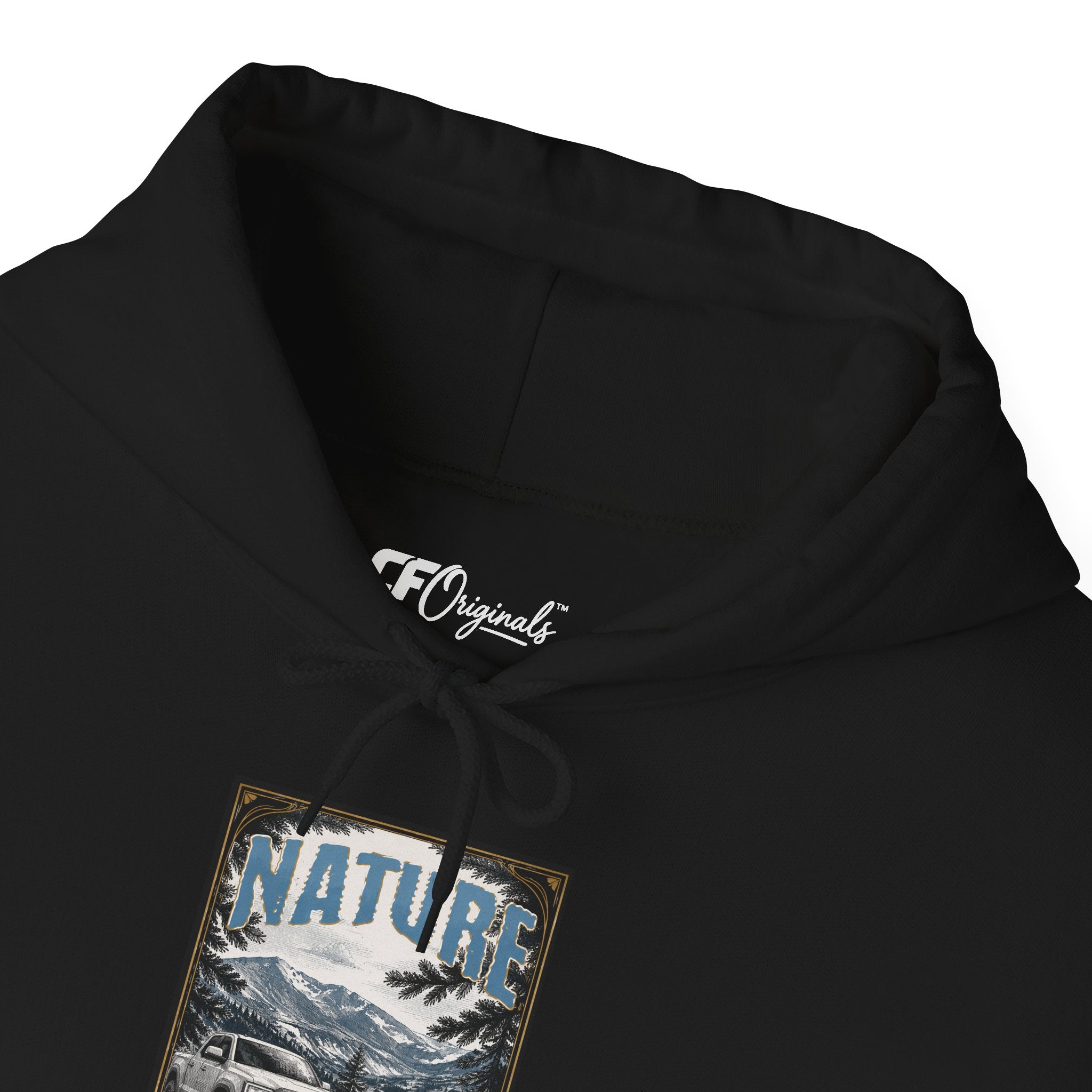 Nature Is Calling Hoodie — Scenic Mountain Graphic Hooded Sweatshirt with Sleeve Paisley Art