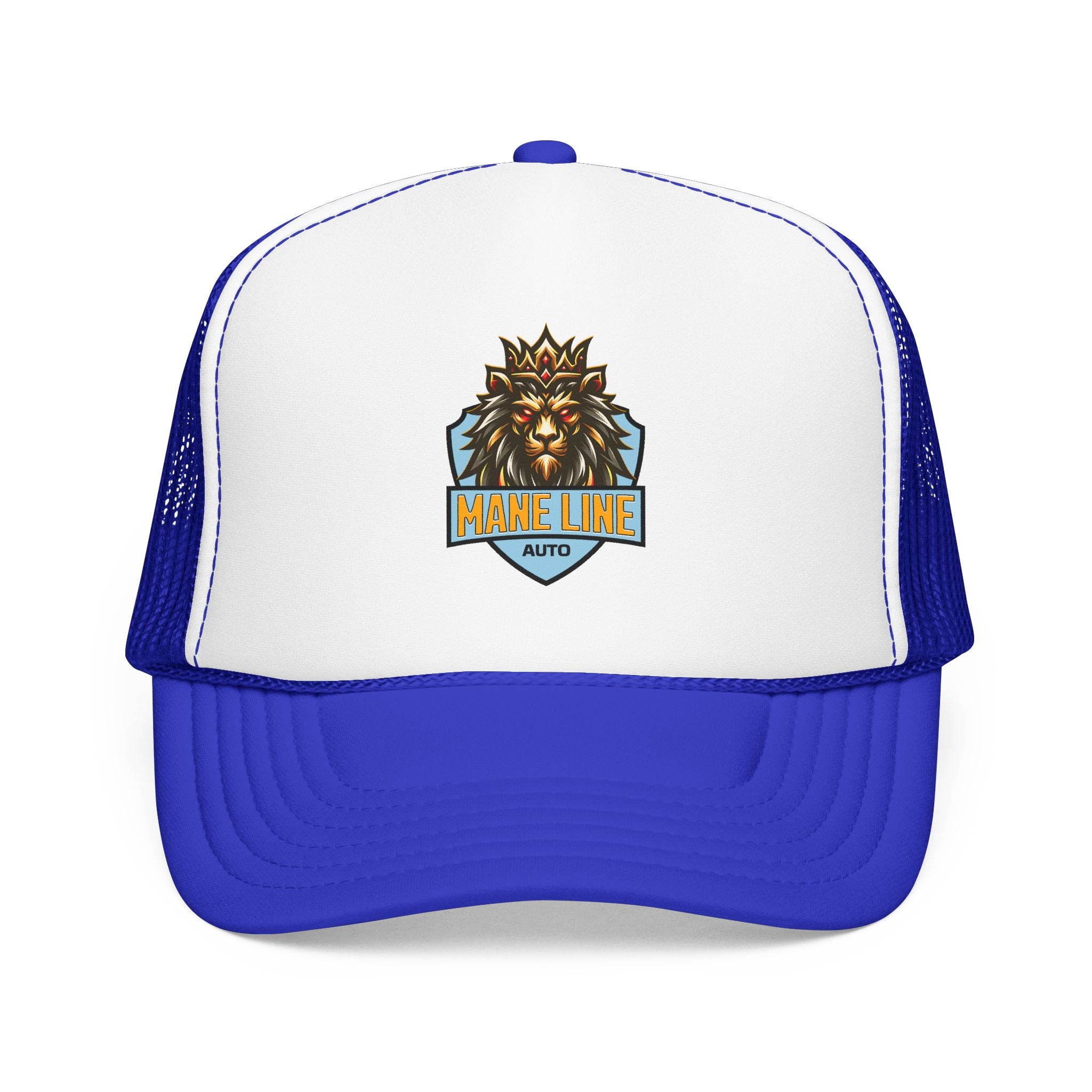 Logo Trucker Hat — 'Mane Line Auto' Foam Mesh Cap