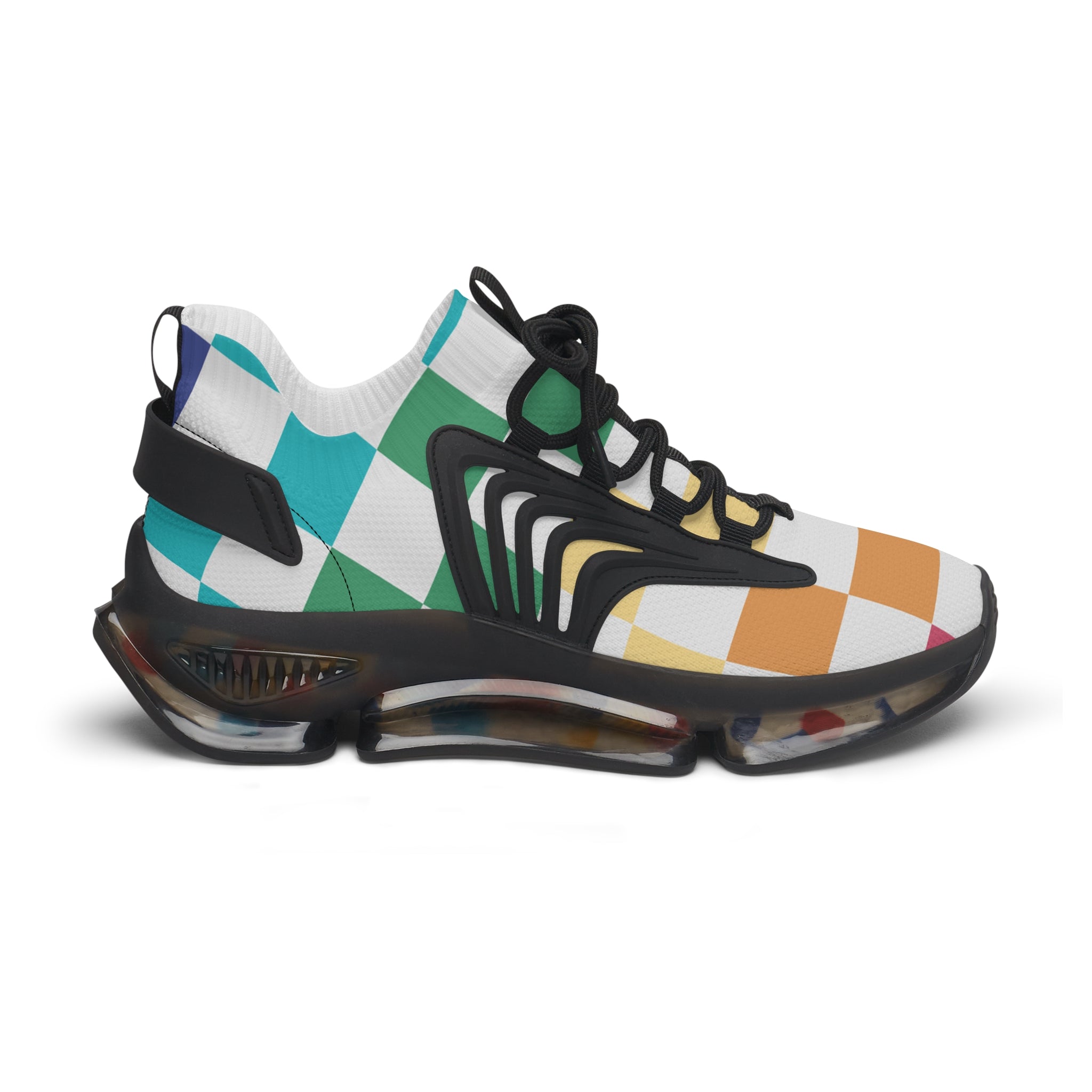 Checkerboard Racing Mesh Sneakers — Women's Colorblock Athletic Shoes