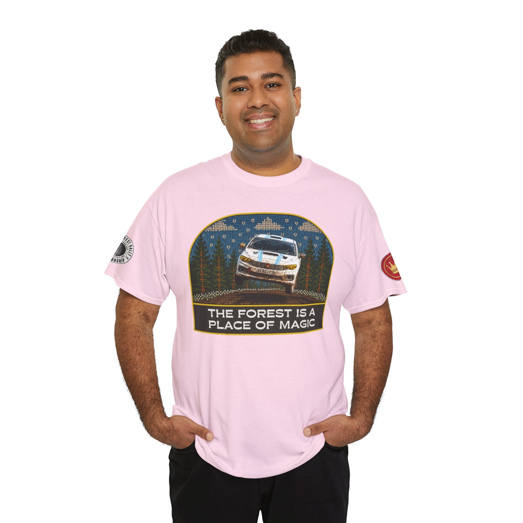 Forest Rally T‑Shirt – 'The Forest Is a Place of Magic' Cross-stitched Style Graphic