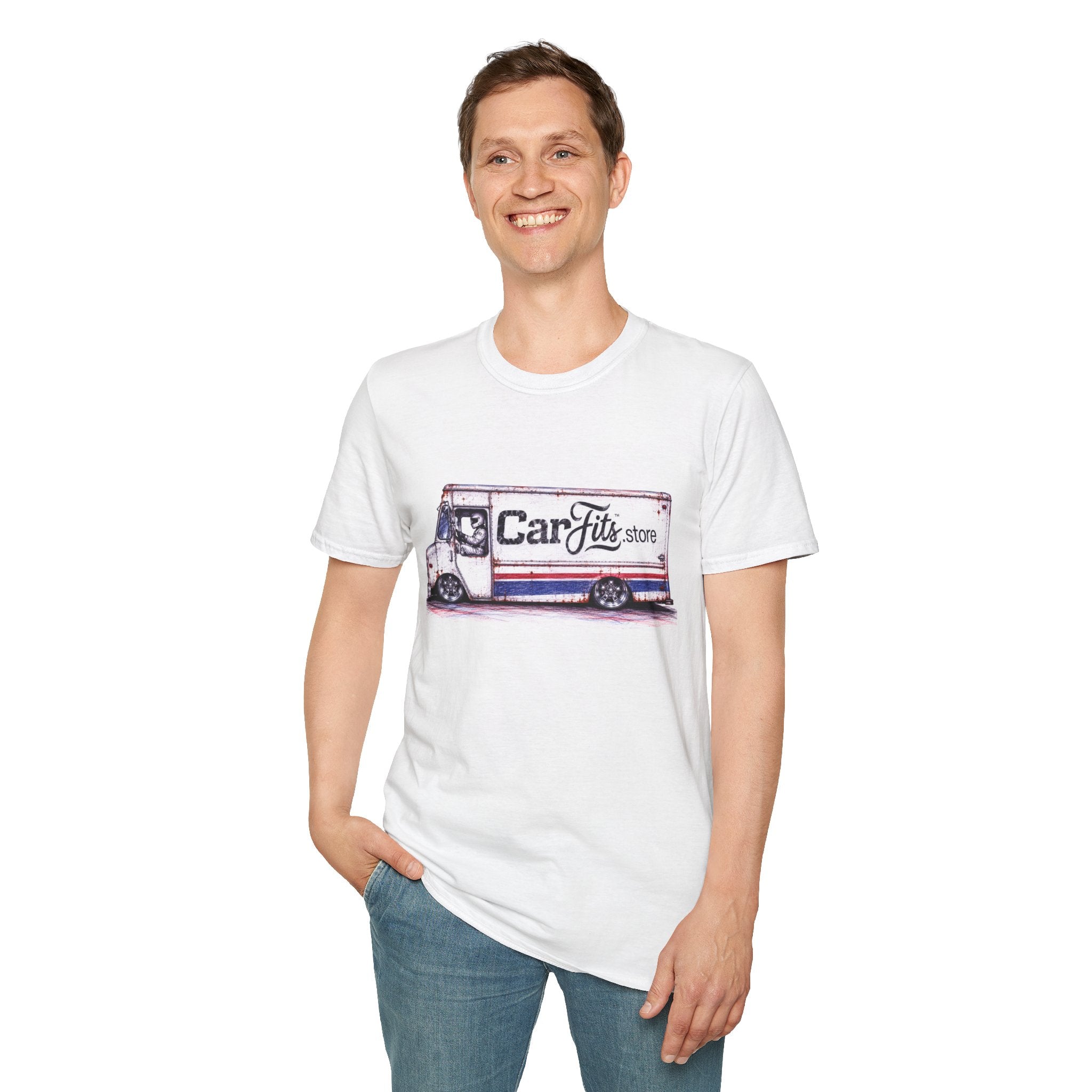 Vintage Delivery Van Tee — "CarFits.store" Retro Truck Logo T-Shirt