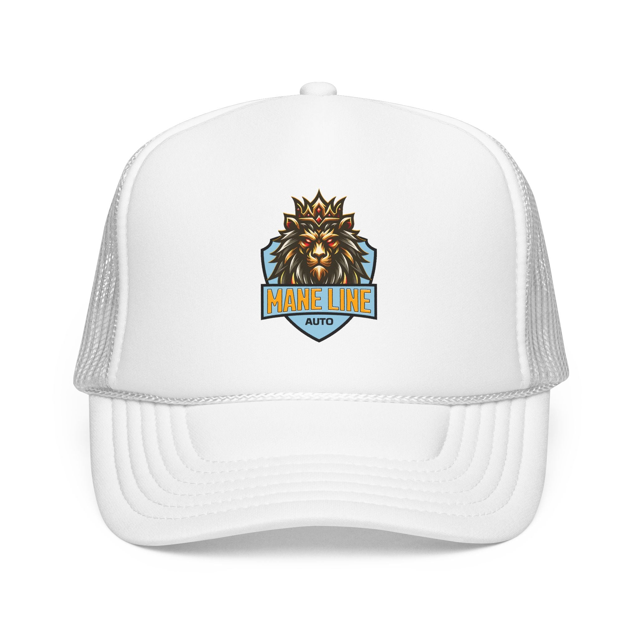 Logo Trucker Hat — 'Mane Line Auto' Foam Mesh Cap