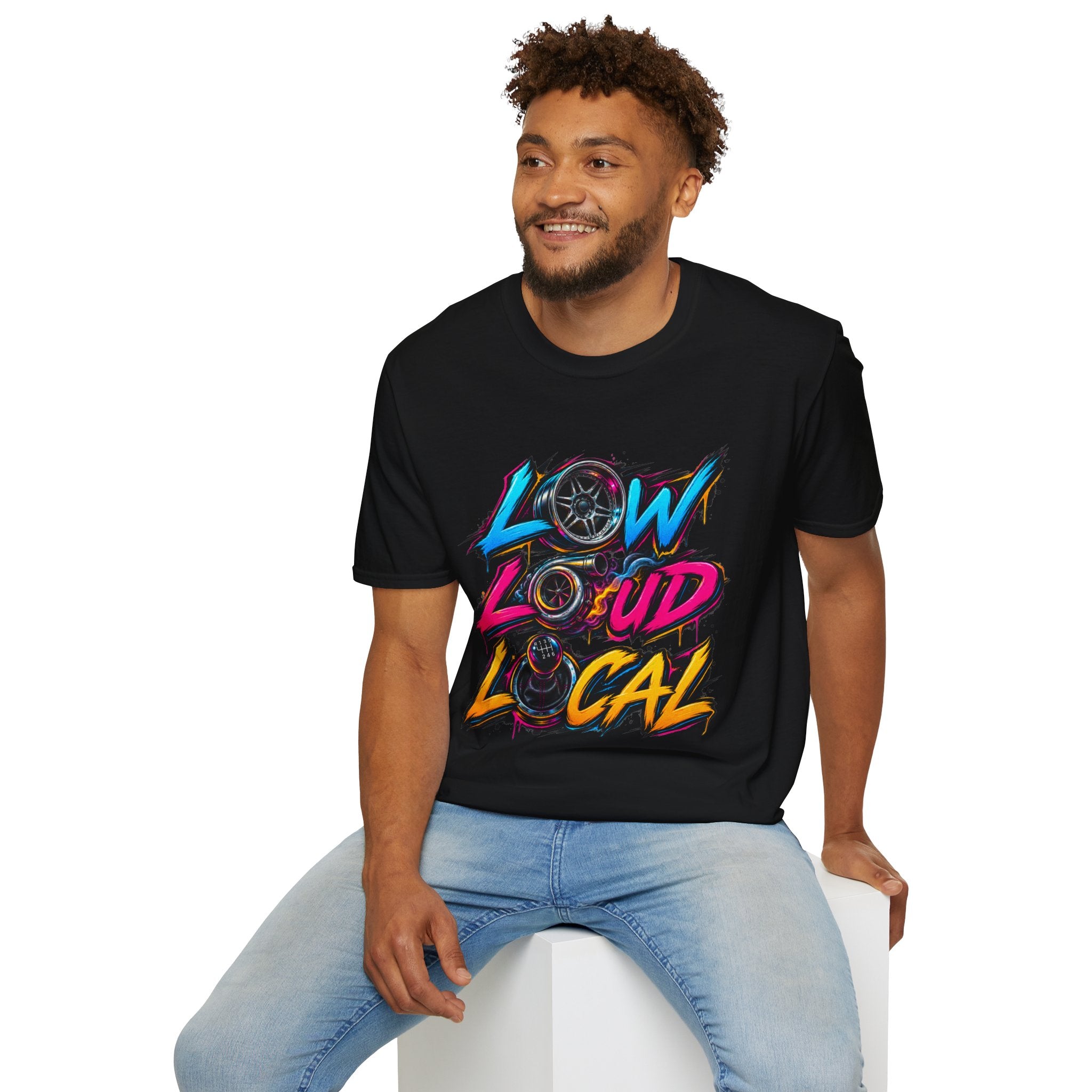 'Low Loud Local' - Neon Car T-Shirt