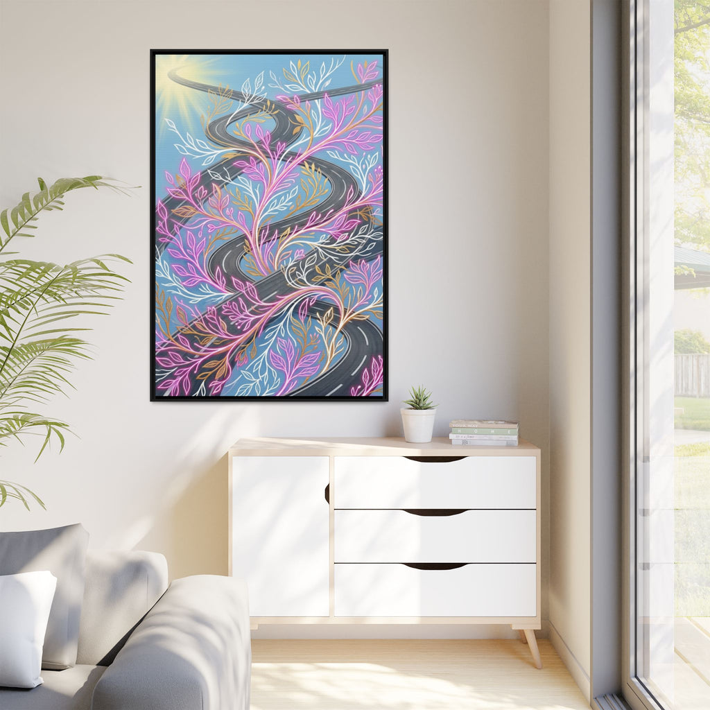 Framed Matte Canvas Floral Vines Wall Art — Pastel Botanical Abstract
