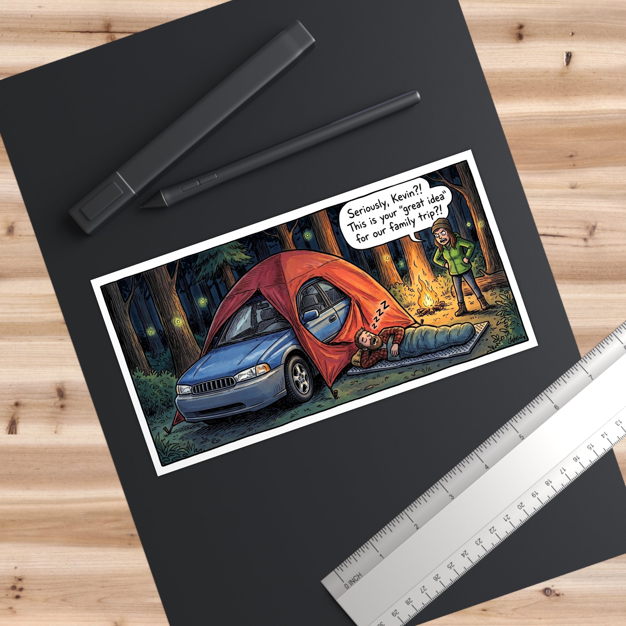 Funny Camping Car Tent Sticker – “Seriously, Kevin?!” Outdoor Humor Bumper Sticker