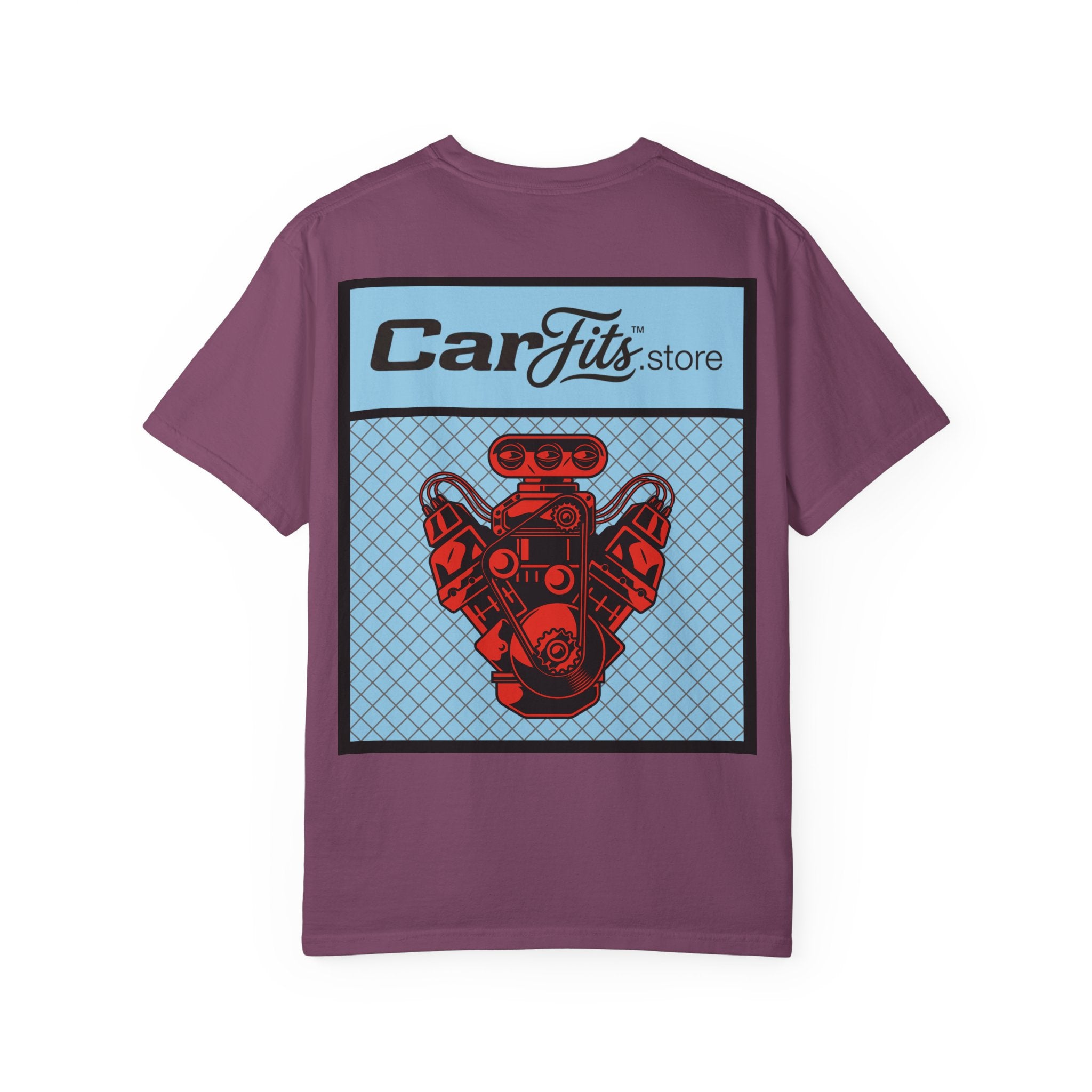 CarFits.store Big Prints T-Shirt — Retro Engine & Scenic Drive