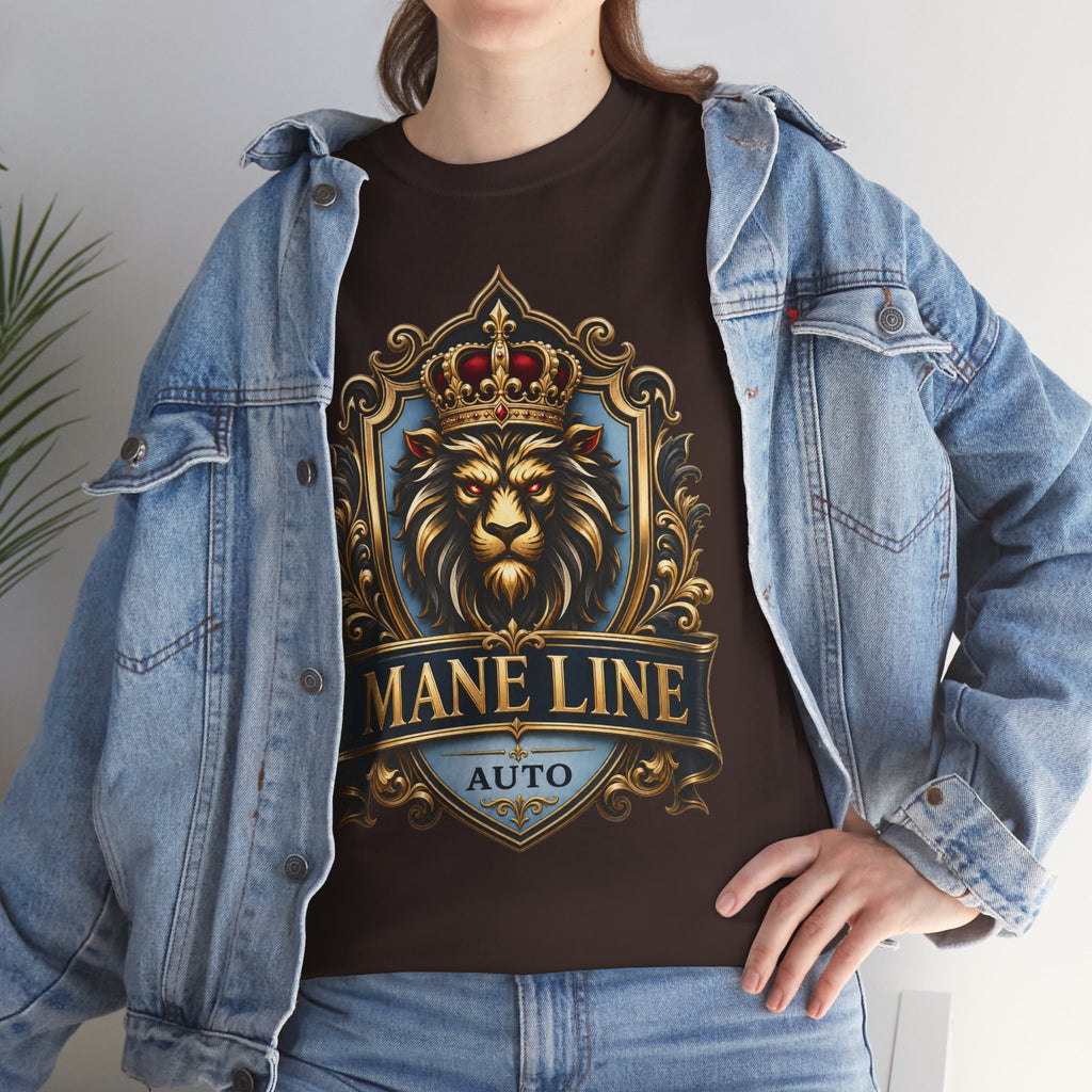 Lion Crest Tee — "Mane Line Auto" Vintage Heraldic Graphic Shirt