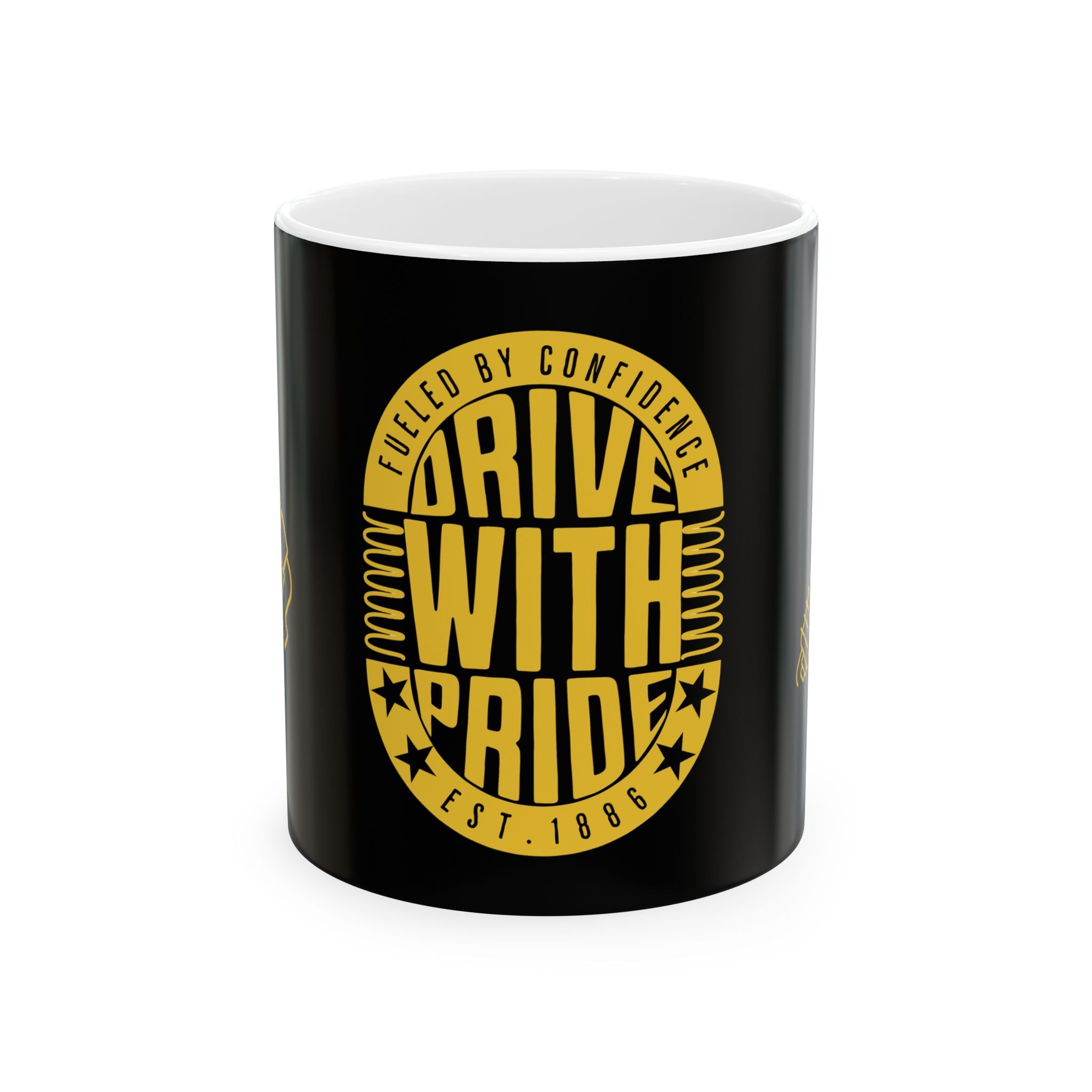 Drive With Pride Ceramic Mug – Yellow Emblem (11oz/15oz)