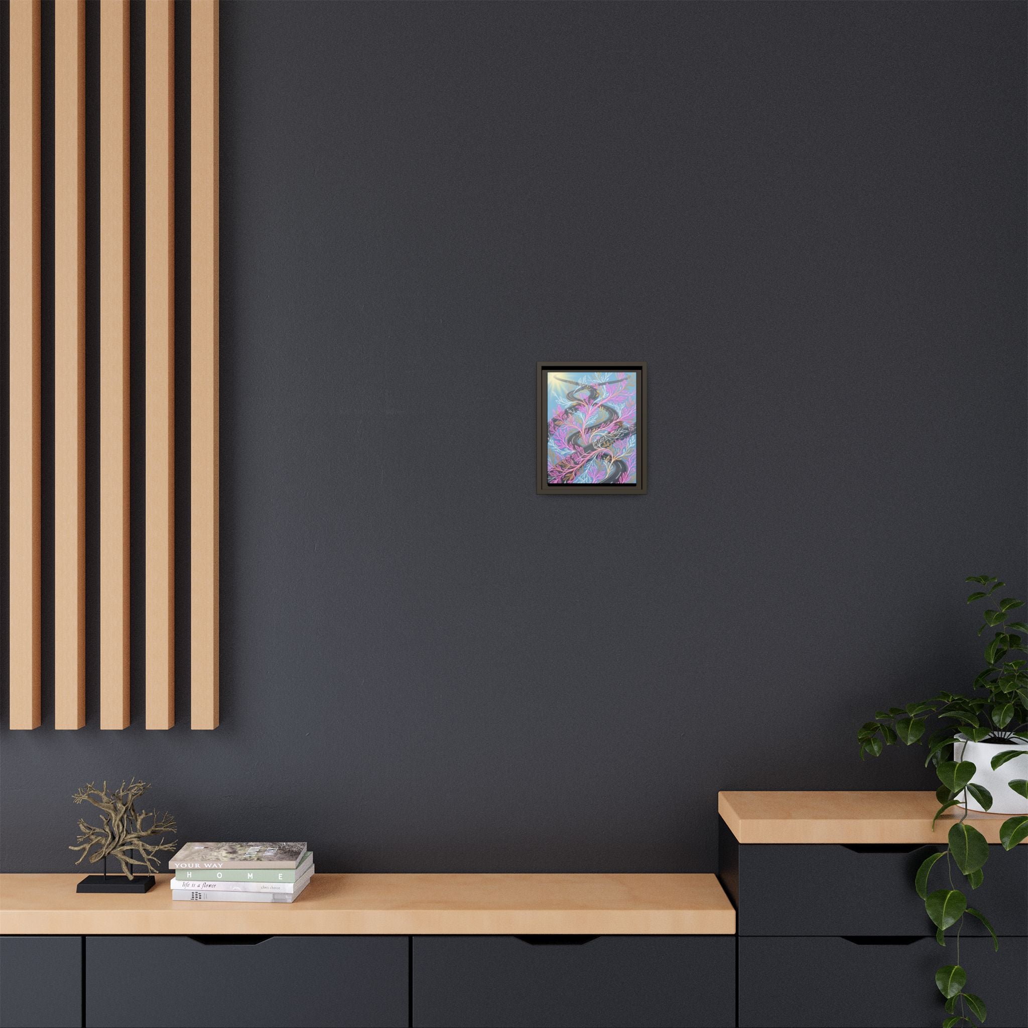 Framed Matte Canvas Floral Vines Wall Art — Pastel Botanical Abstract