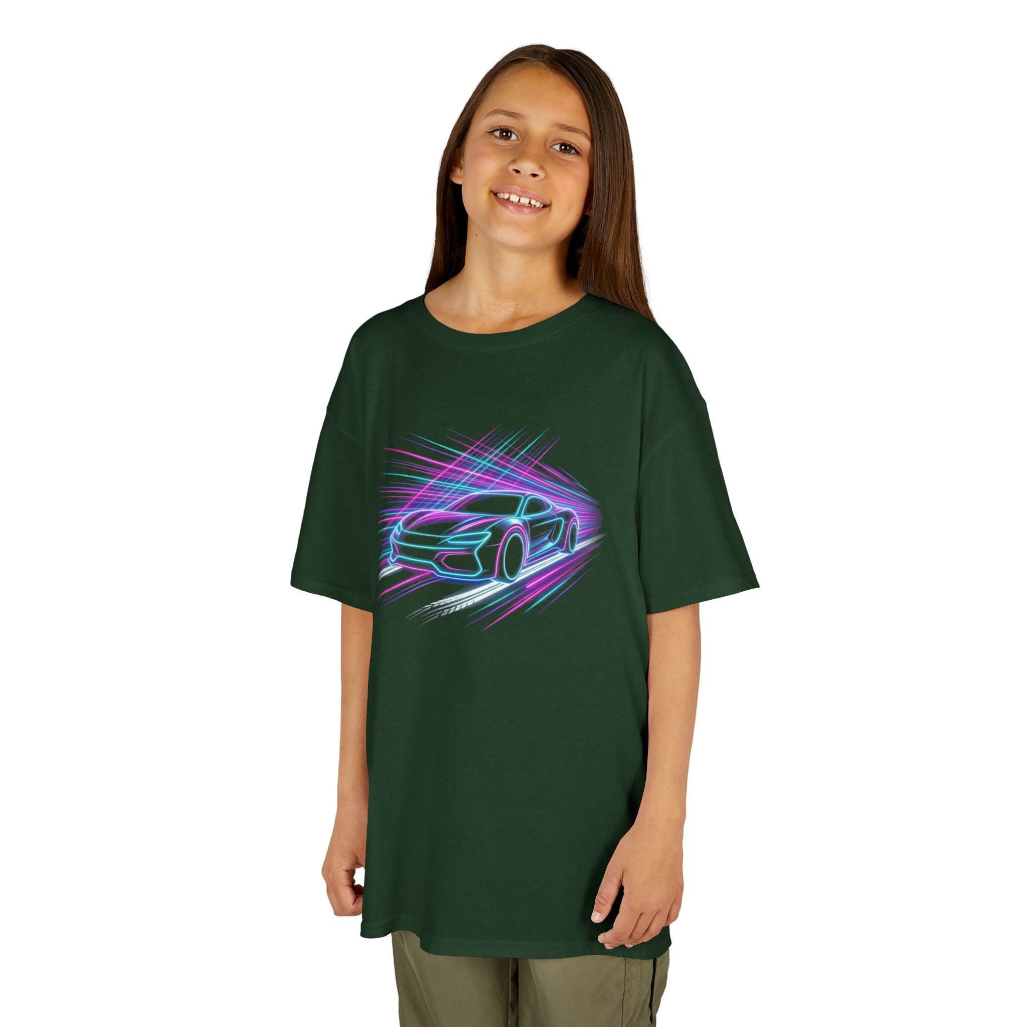 Kids Neon Speed Car Tee — Racing Graphic