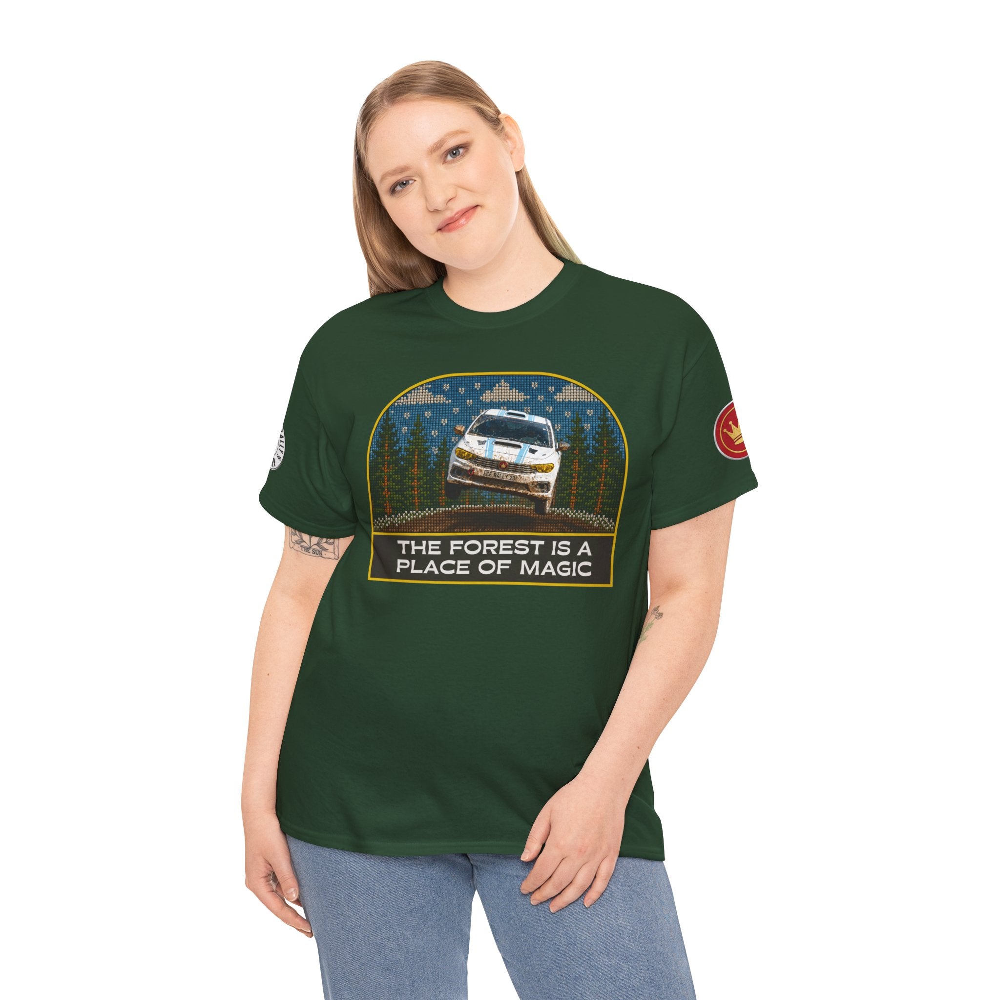 Forest Rally T‑Shirt – 'The Forest Is a Place of Magic' Cross-stitched Style Graphic