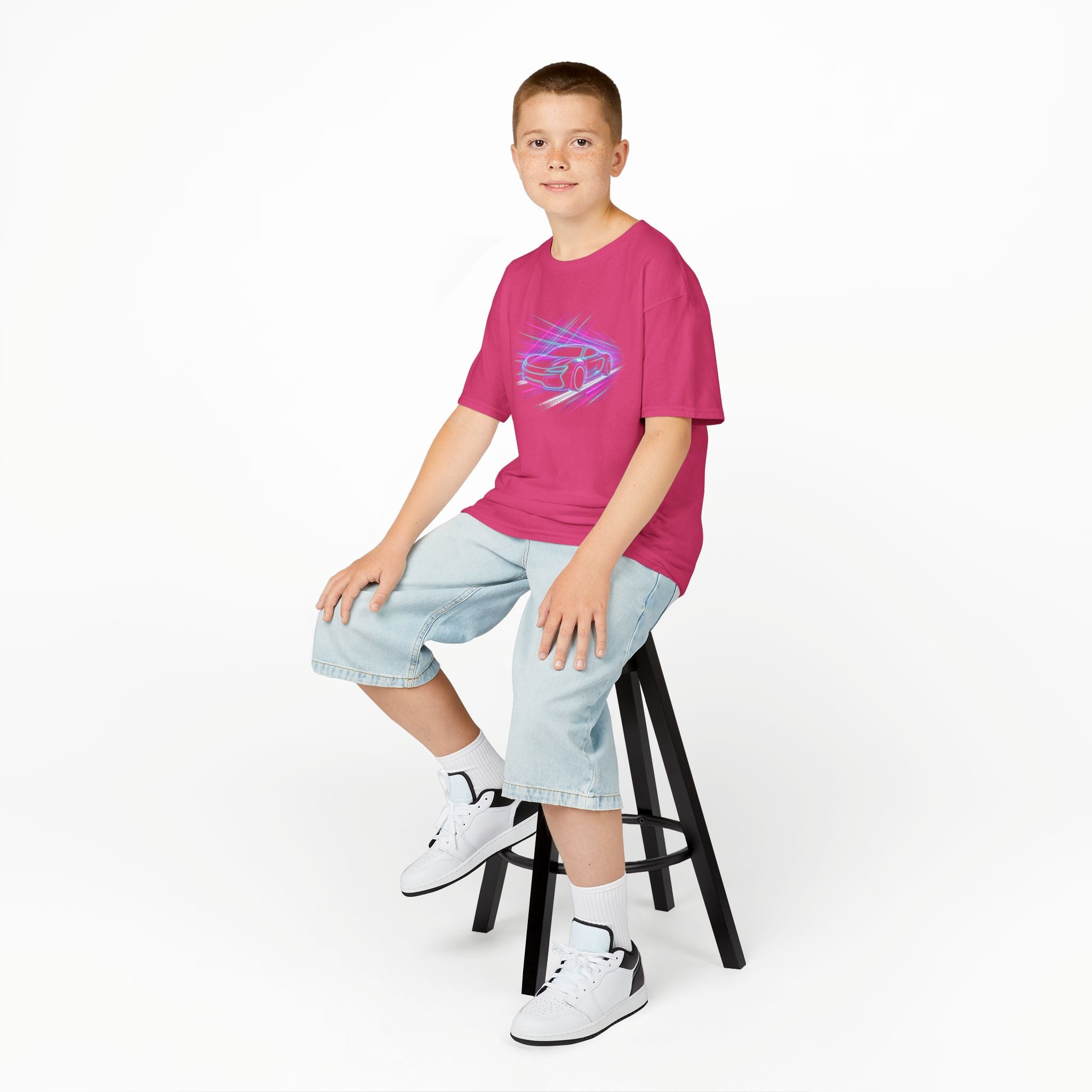 Kids Neon Speed Car Tee — Racing Graphic